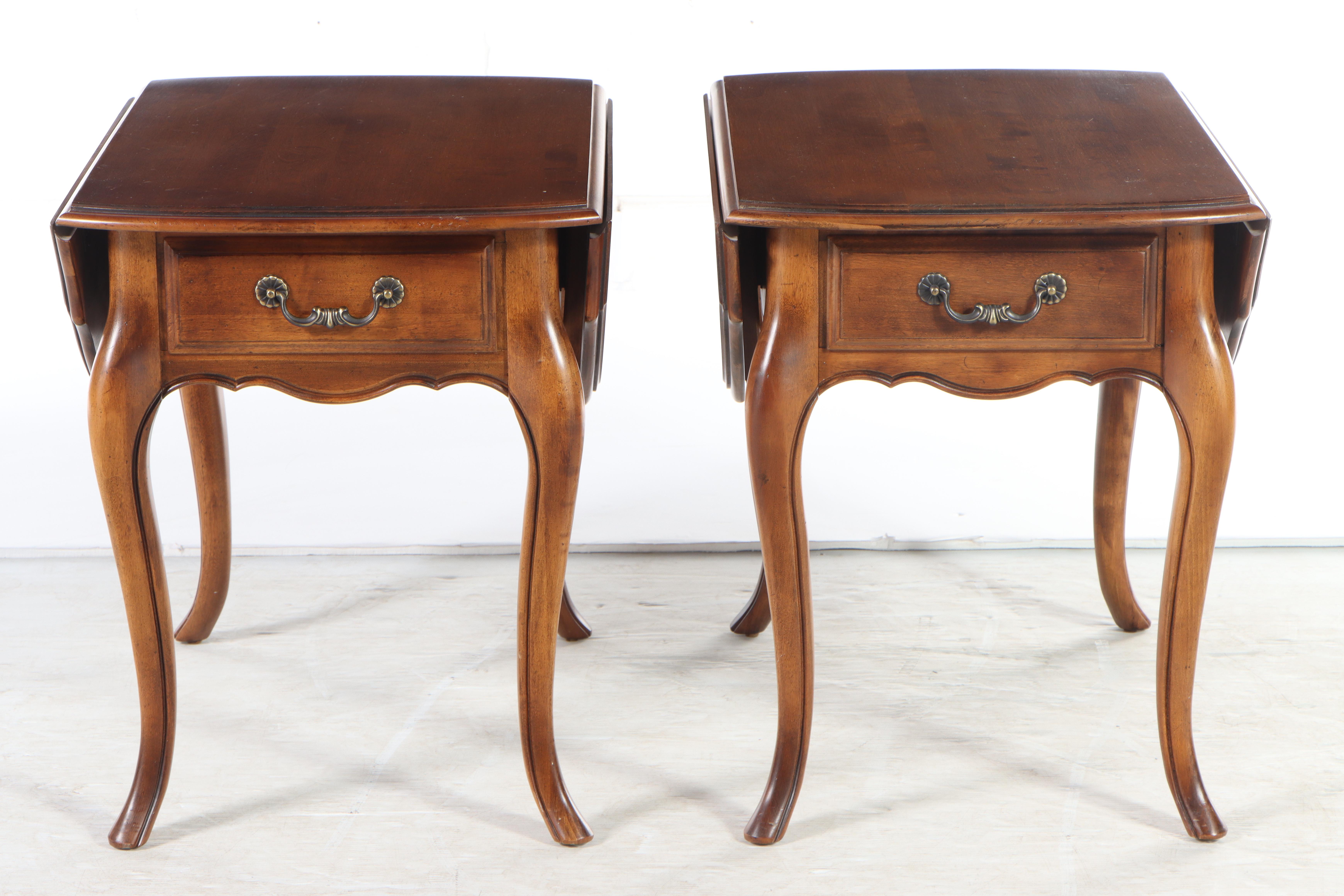Ethan Allen "Country French Collection" Drop Leaf Fruitwood-Stained Side Tables