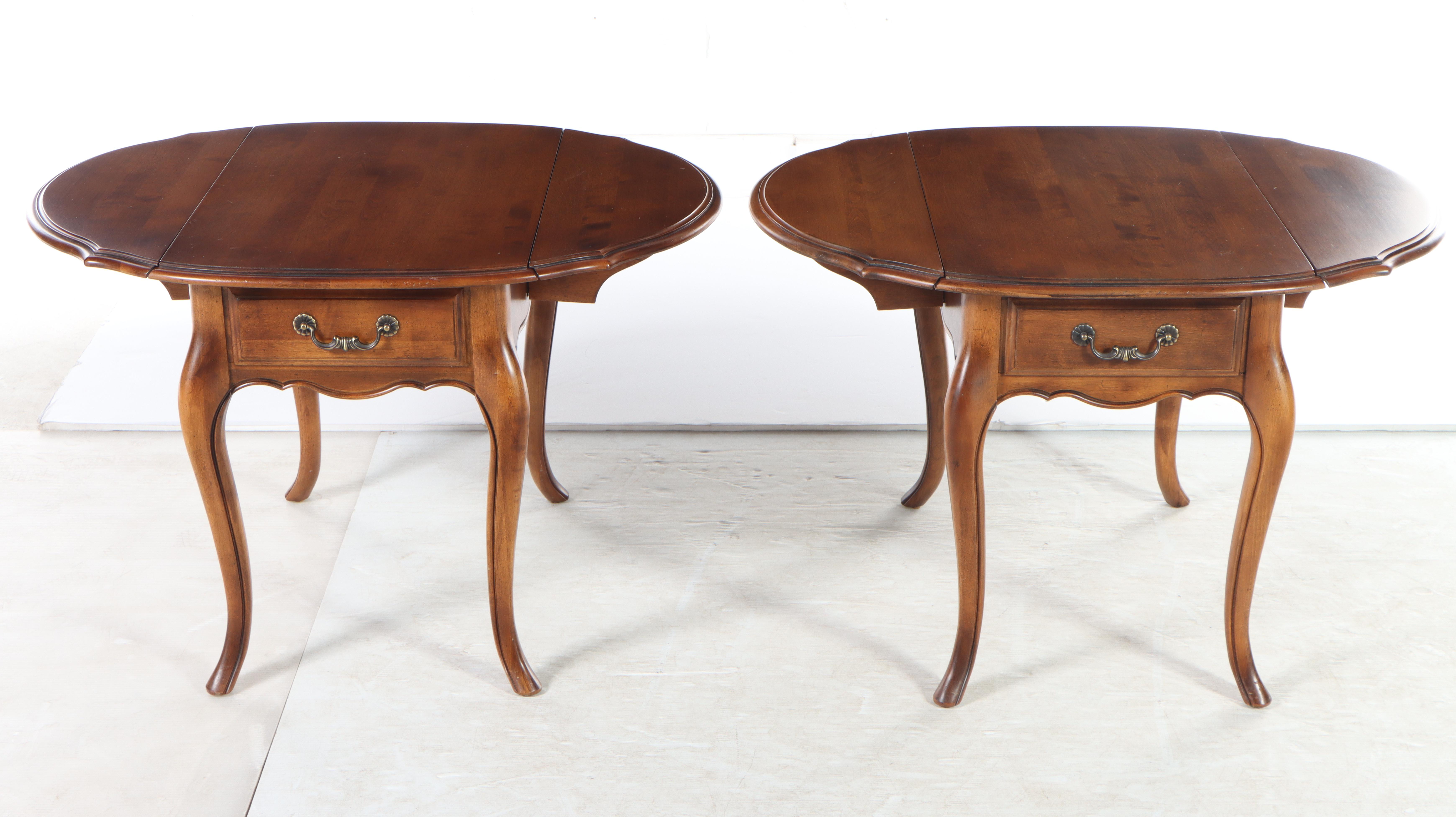 Ethan Allen "Country French Collection" Drop Leaf Fruitwood-Stained Side Tables