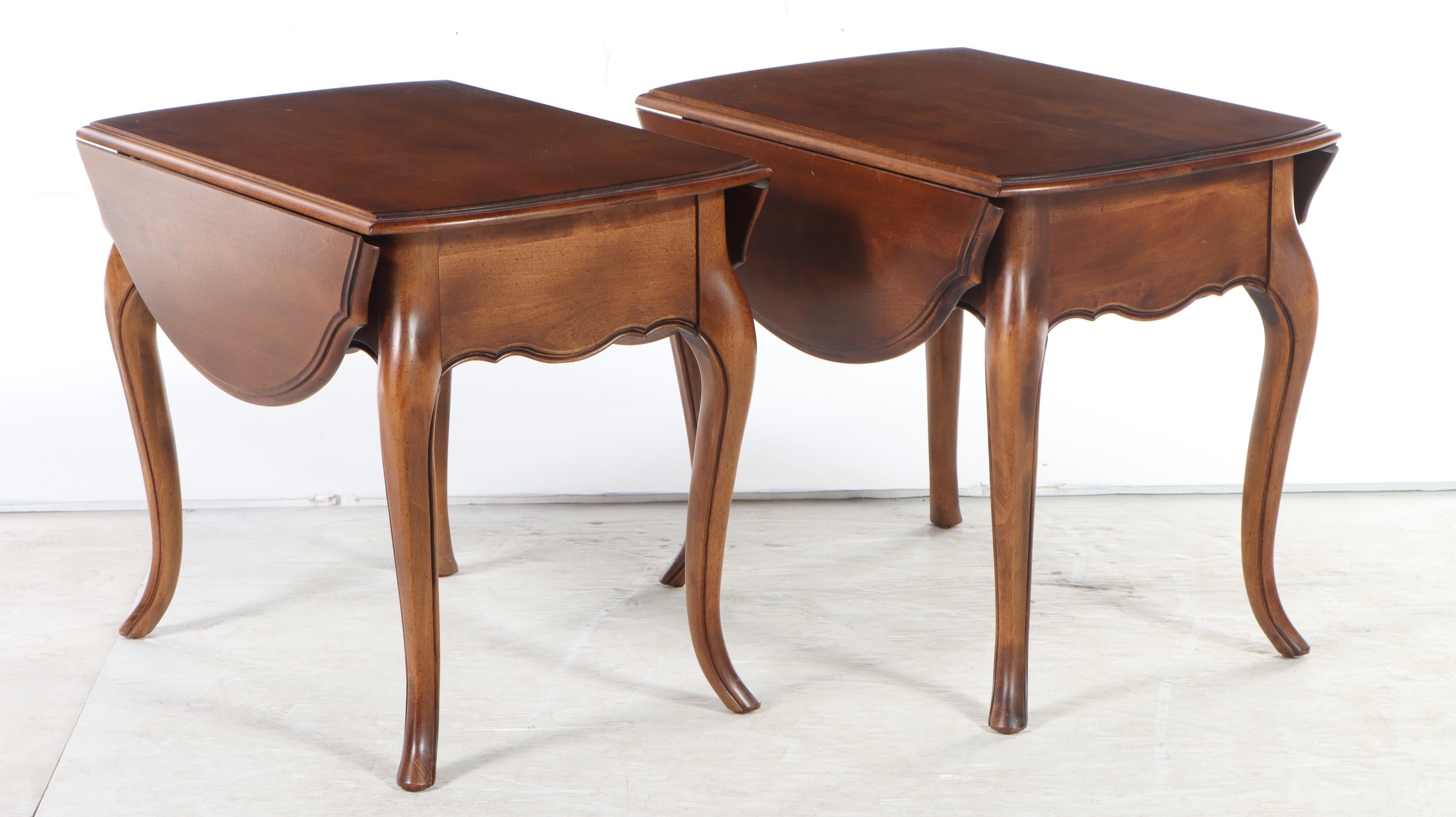 Ethan Allen "Country French Collection" Drop Leaf Fruitwood-Stained Side Tables