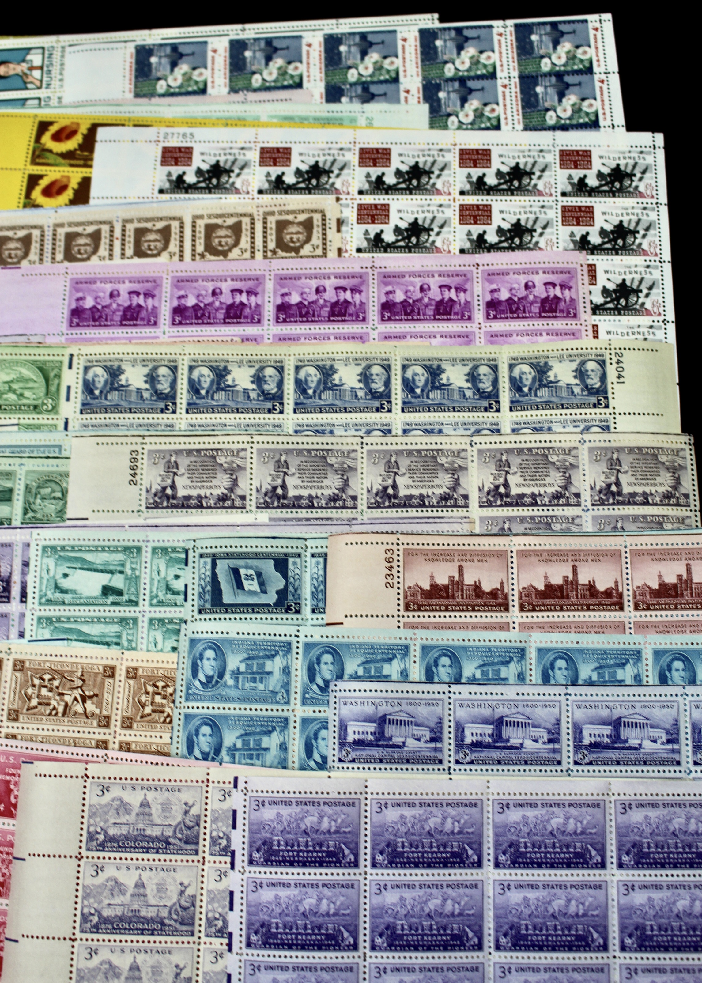Ninety-Two U.S. Postage Stamp Sheets, 1940s to 1960s