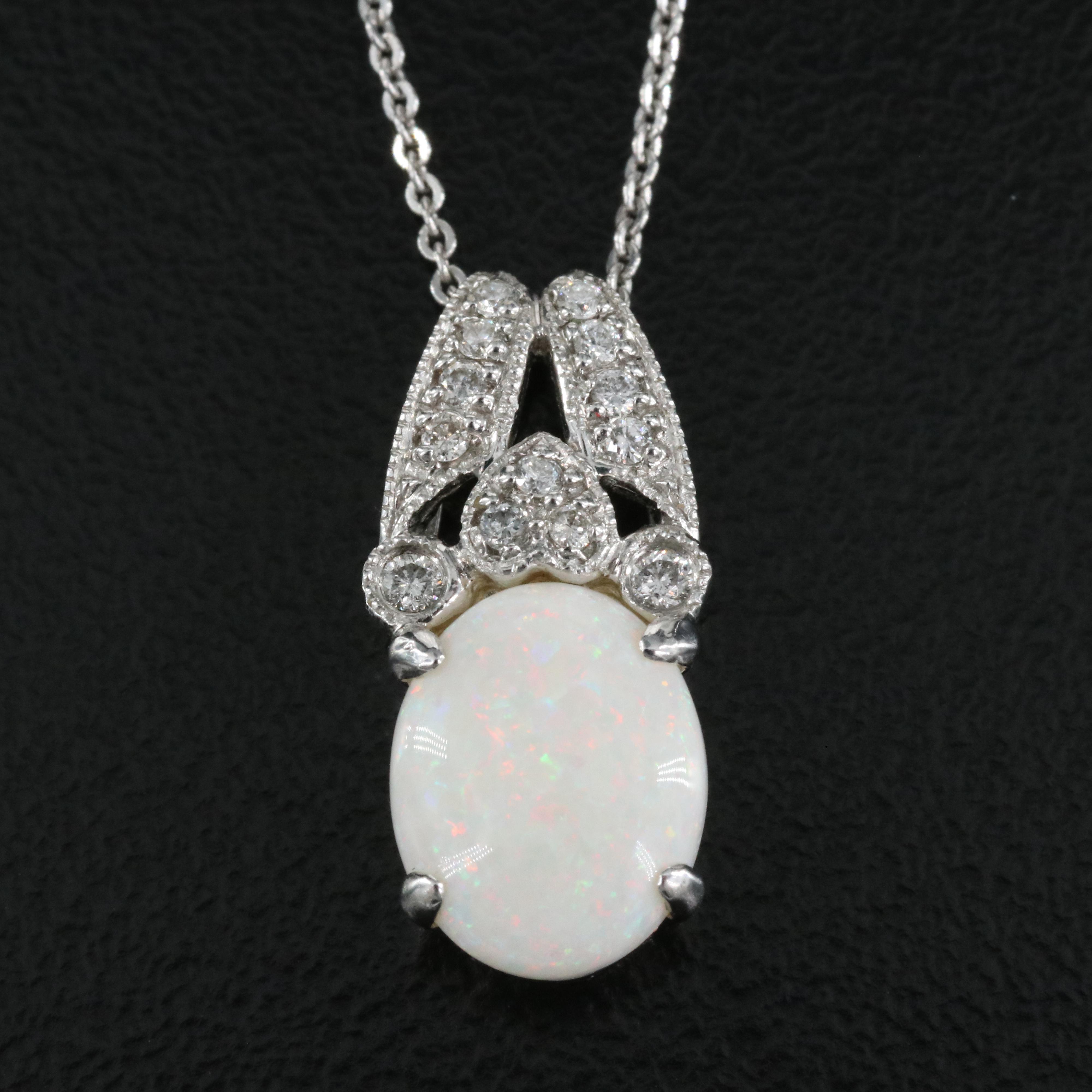14K Opal and Diamond Pendant Necklace