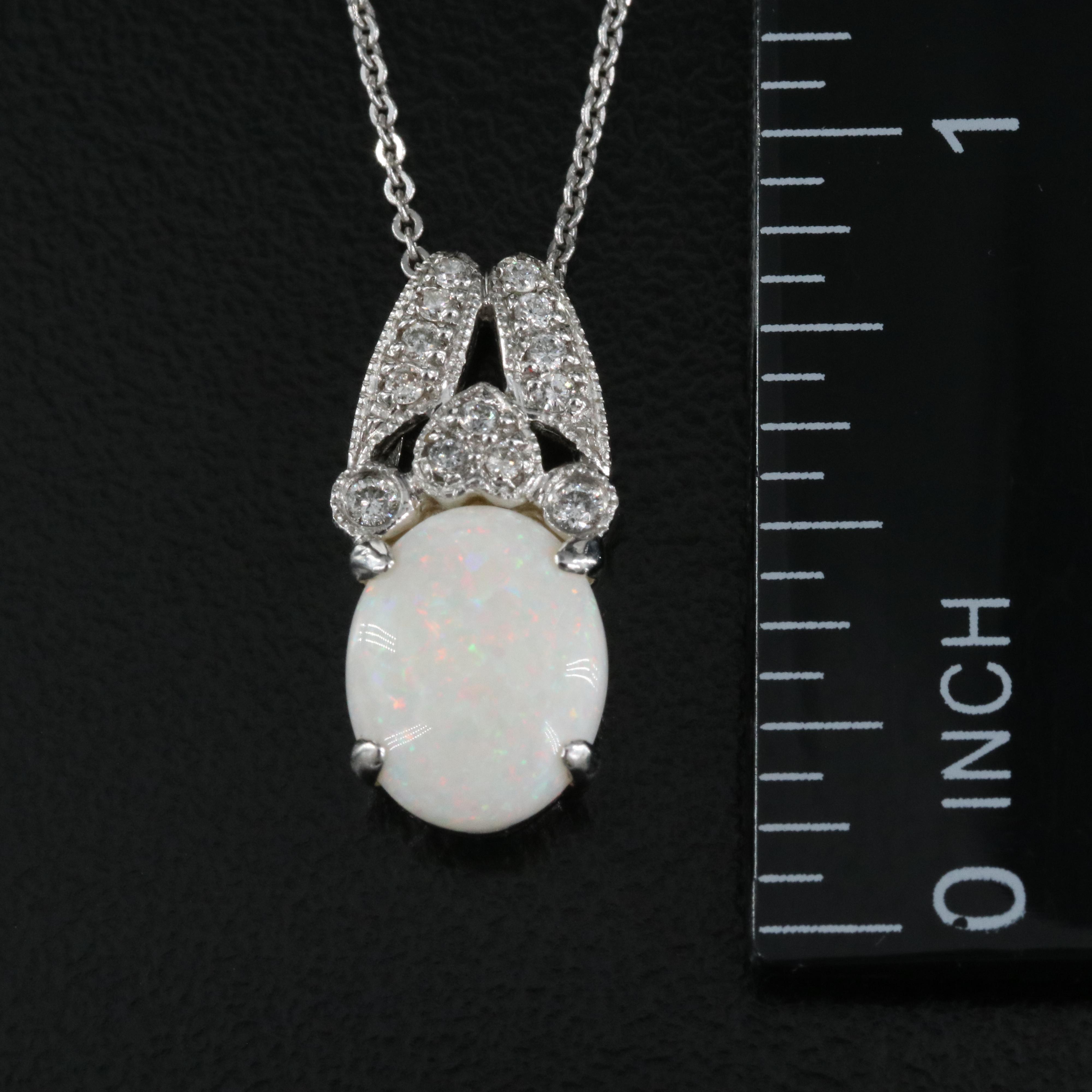 14K Opal and Diamond Pendant Necklace