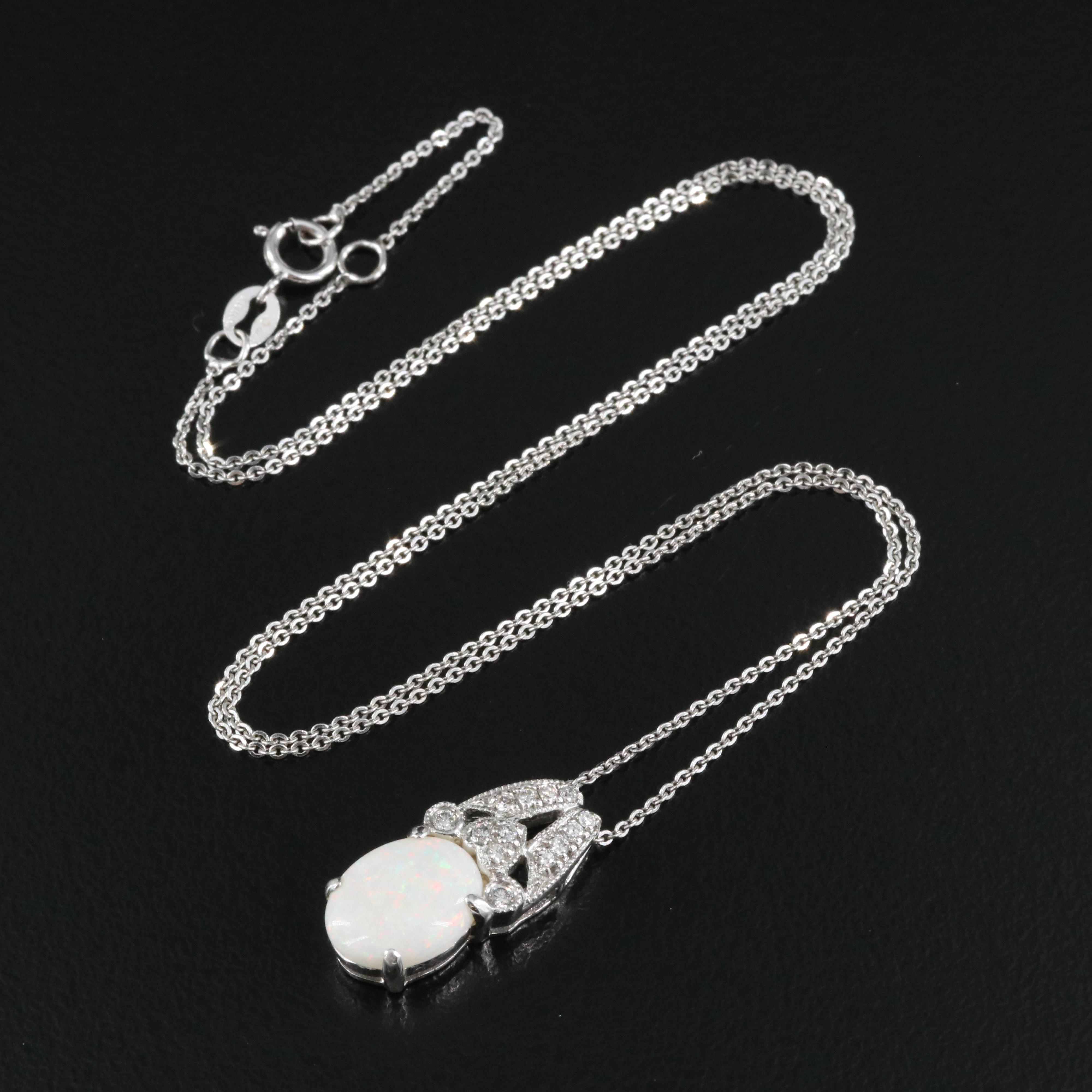 14K Opal and Diamond Pendant Necklace