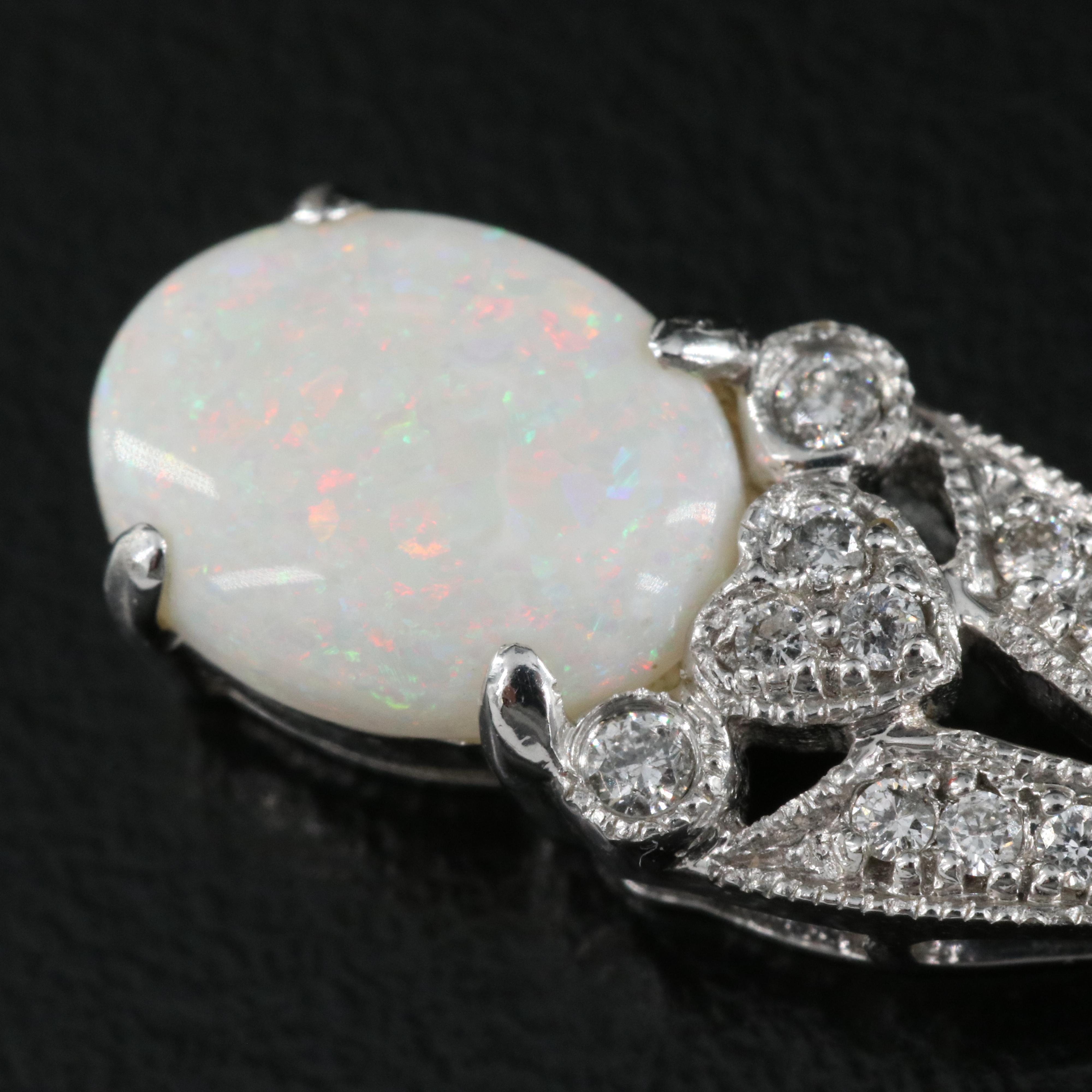 14K Opal and Diamond Pendant Necklace