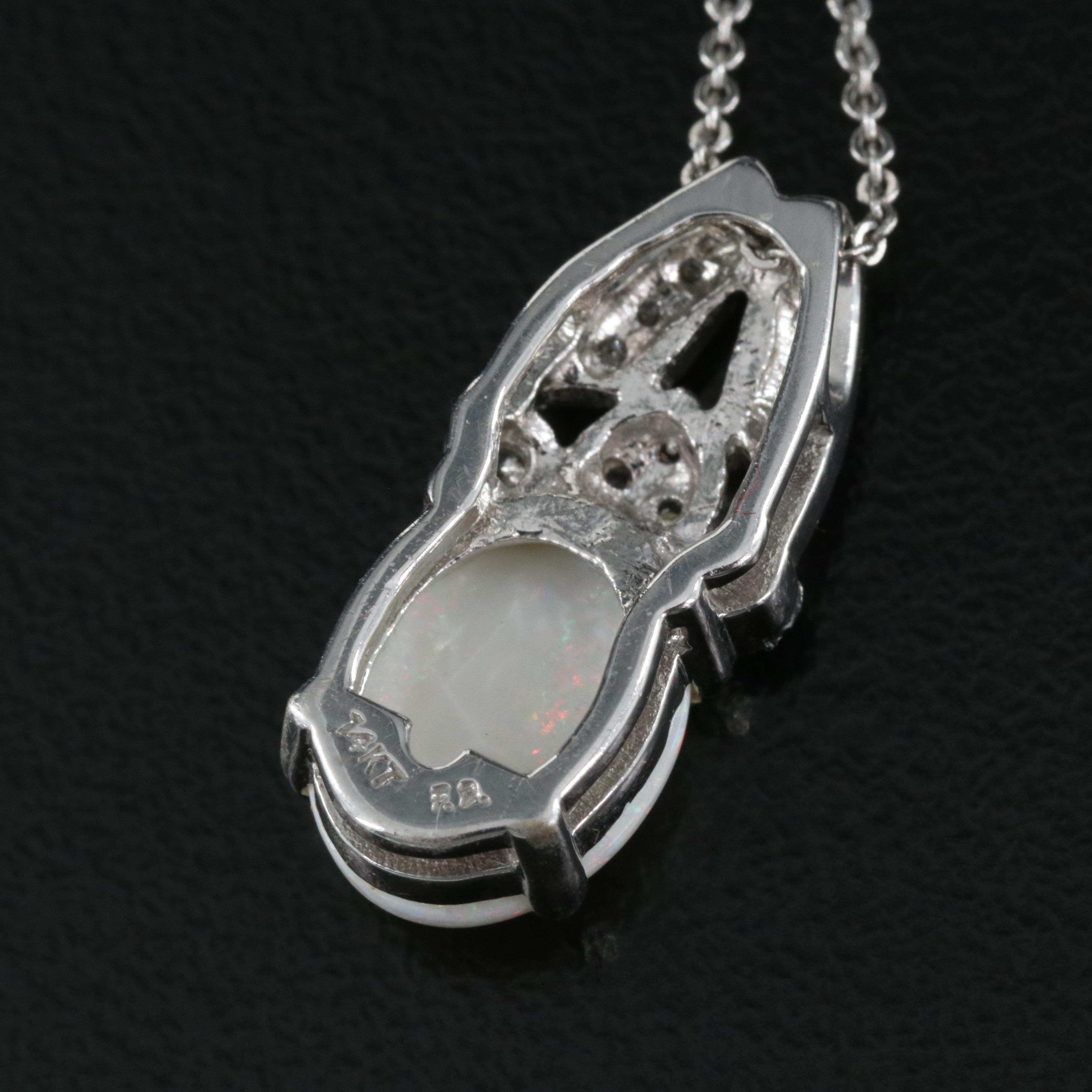 14K Opal and Diamond Pendant Necklace
