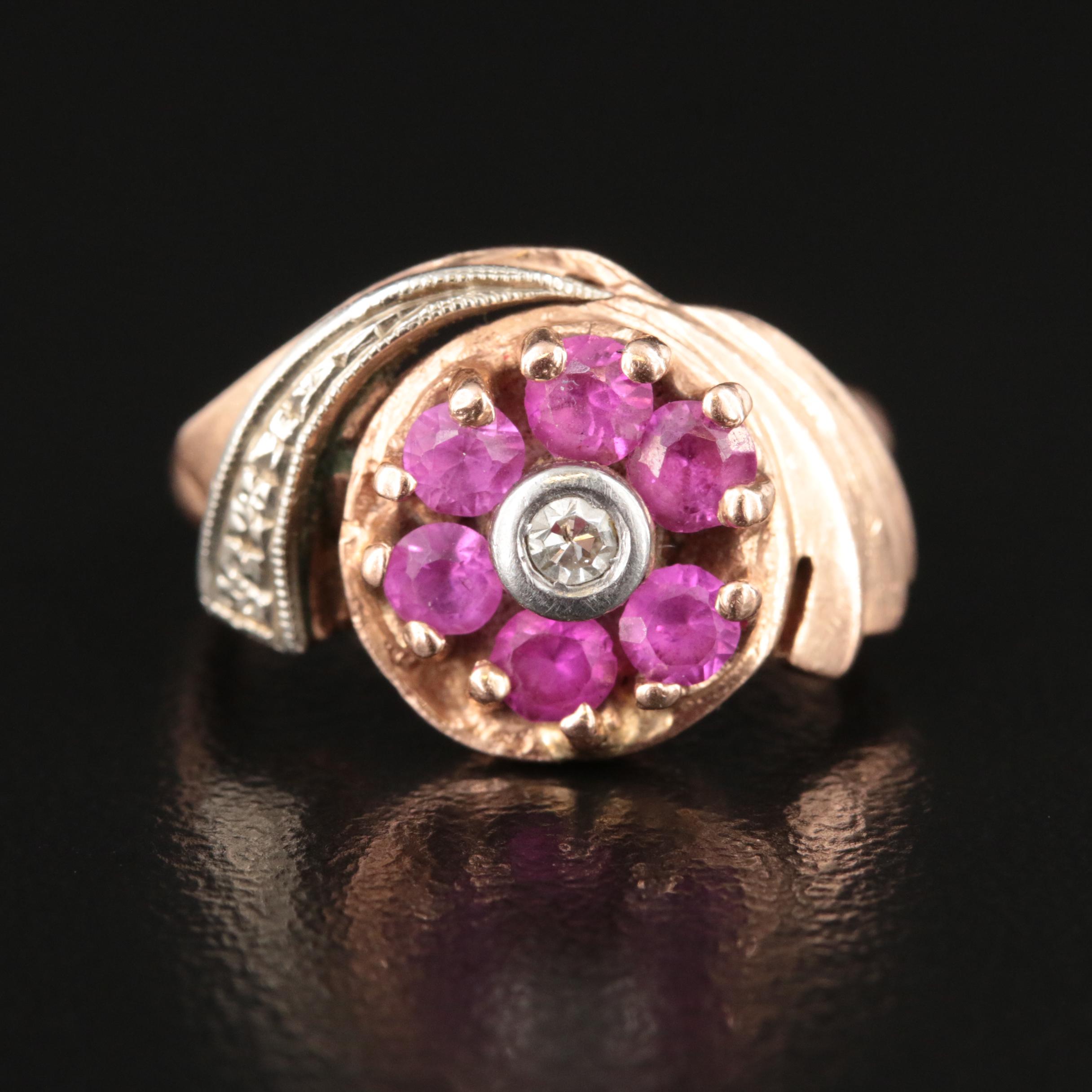 Retro 14K Ruby and Diamond Ring