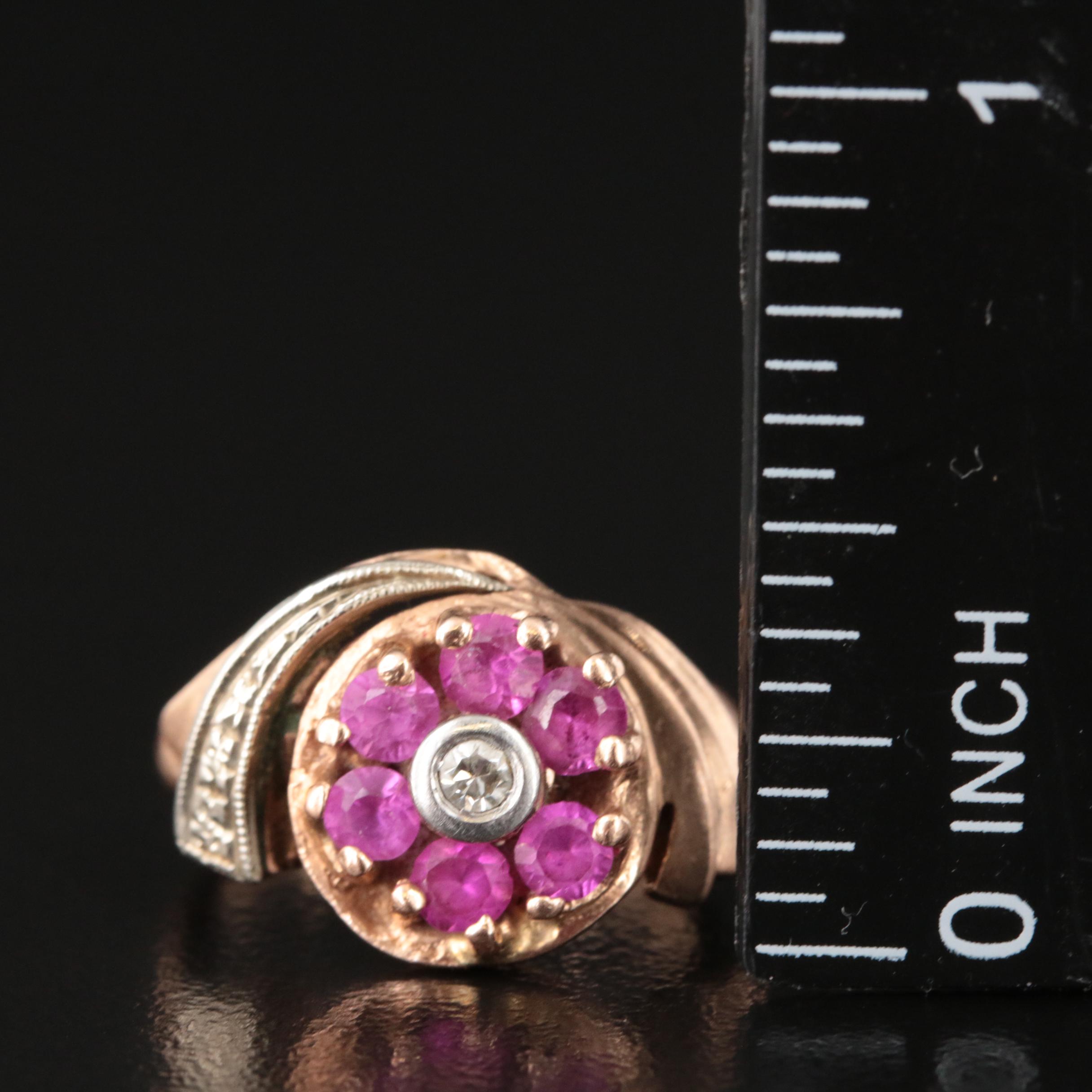 Retro 14K Ruby and Diamond Ring