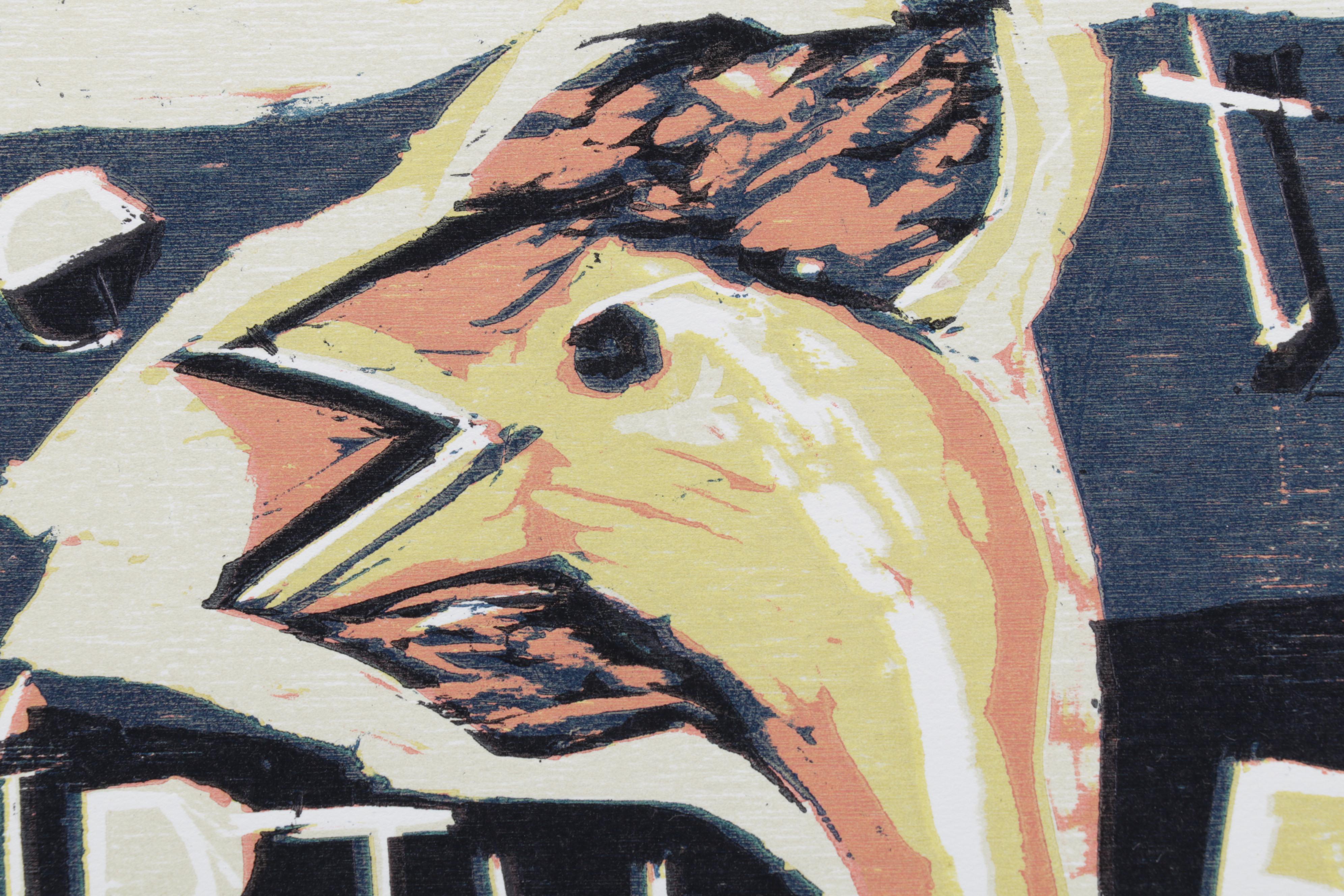 Sidney Chafetz Mishima Yukio Woodcut "The Quote," 1987