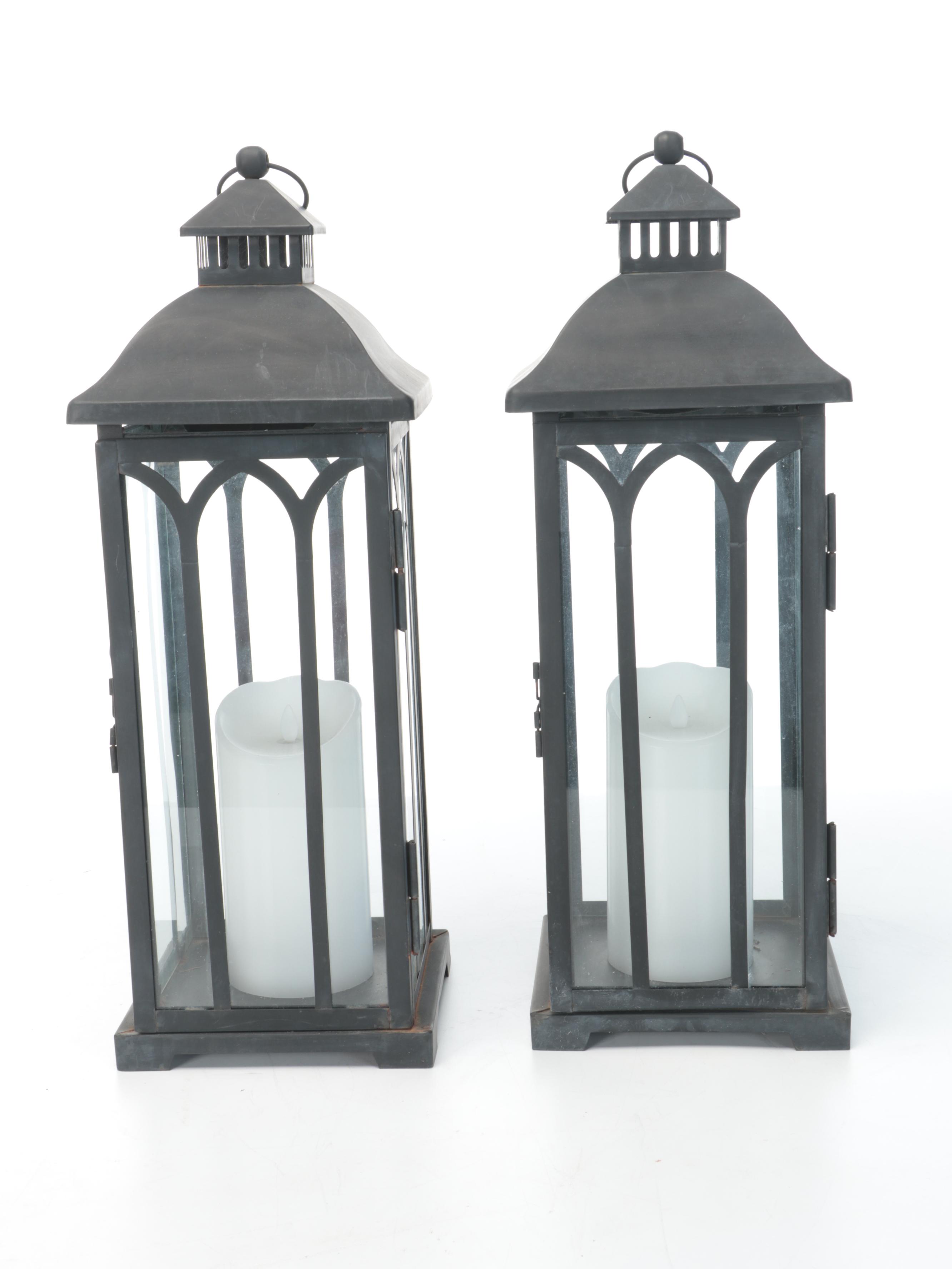 Crate & Barrel "Knox" and Other Metal Lanterns with Electric Candles