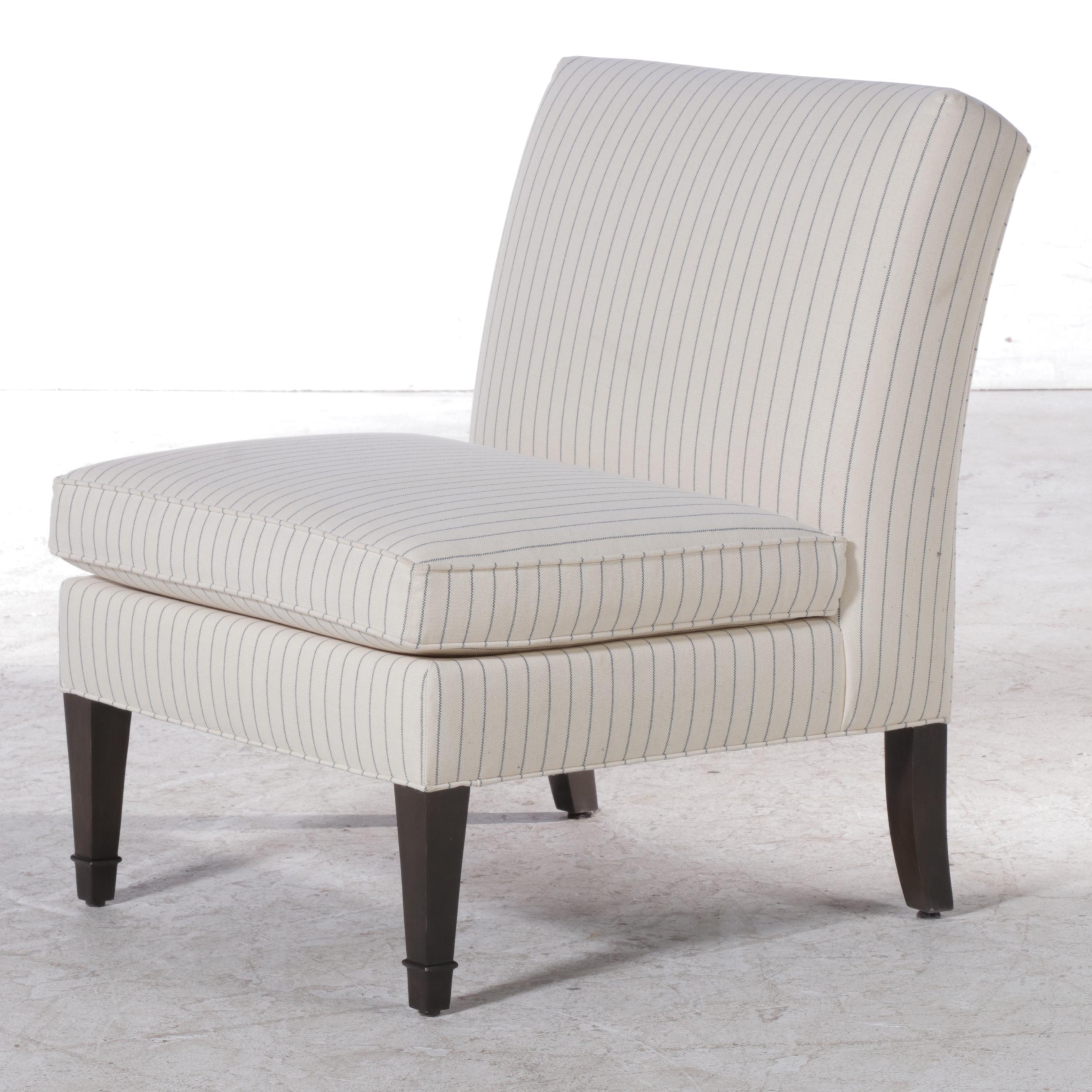 Pair of Ethan Allen "Baldwin" Ticking Stripe Slipper Lounge Chairs