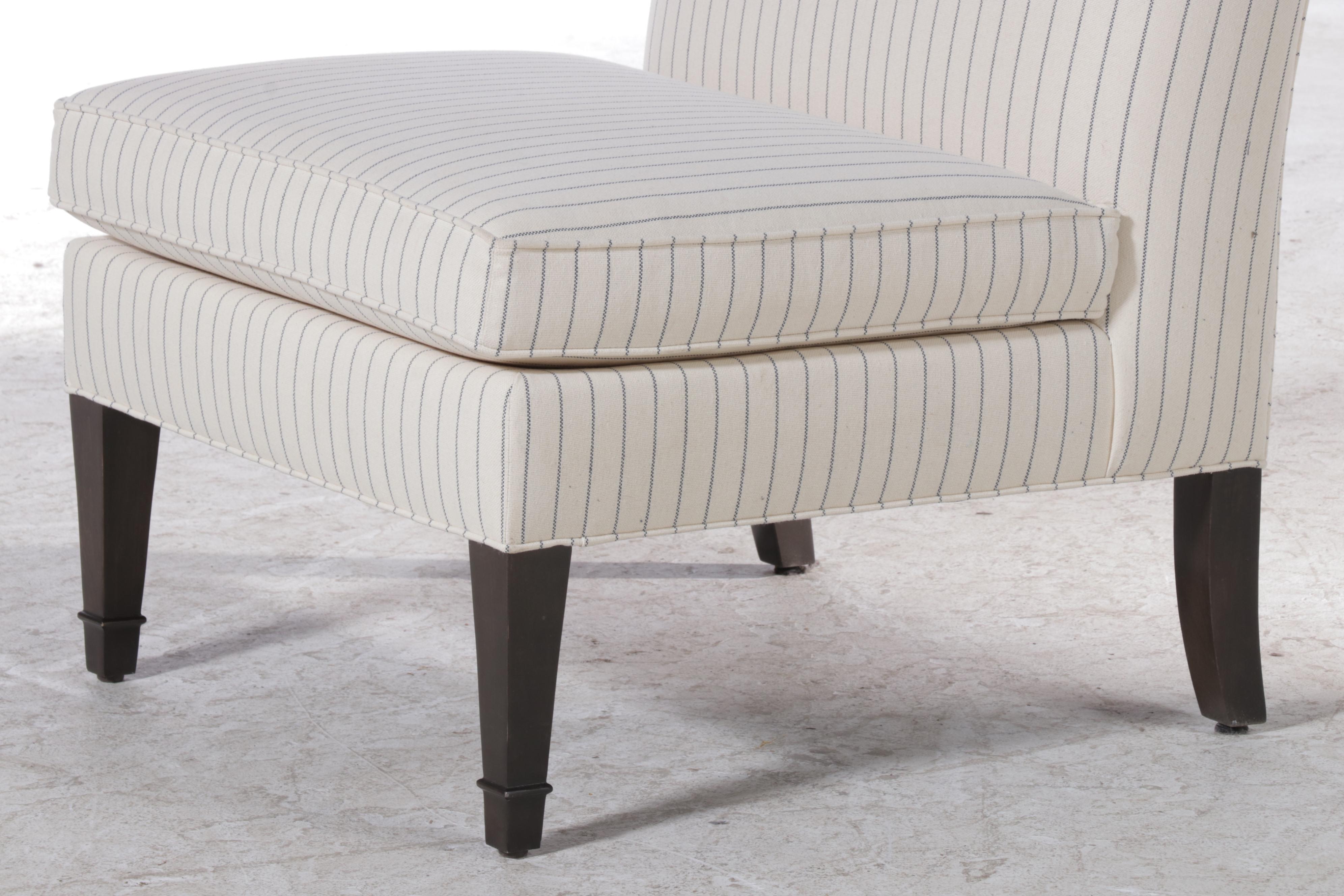 Pair of Ethan Allen "Baldwin" Ticking Stripe Slipper Lounge Chairs