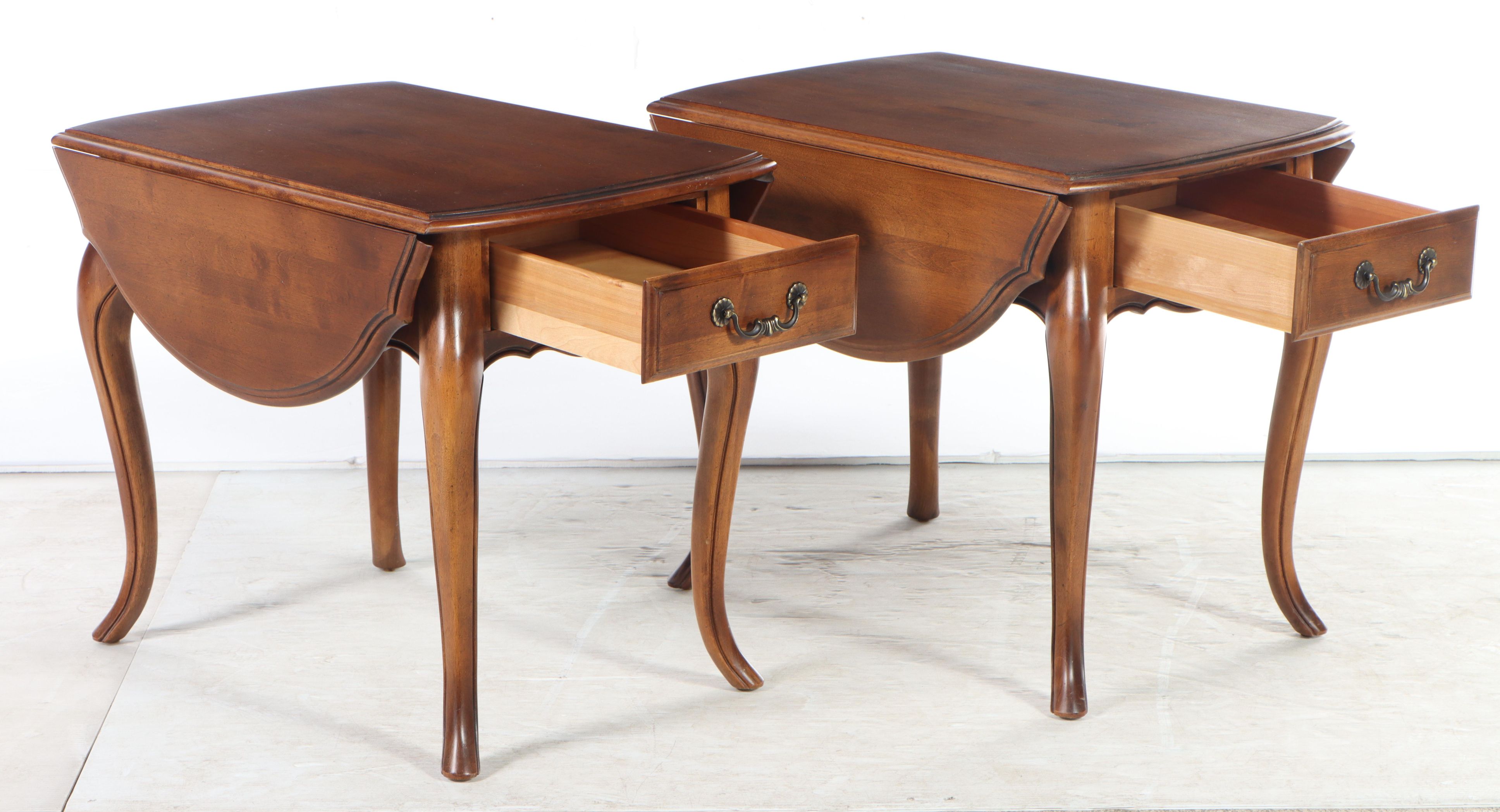 Ethan Allen "Country French Collection" Drop Leaf Fruitwood-Stained Side Tables