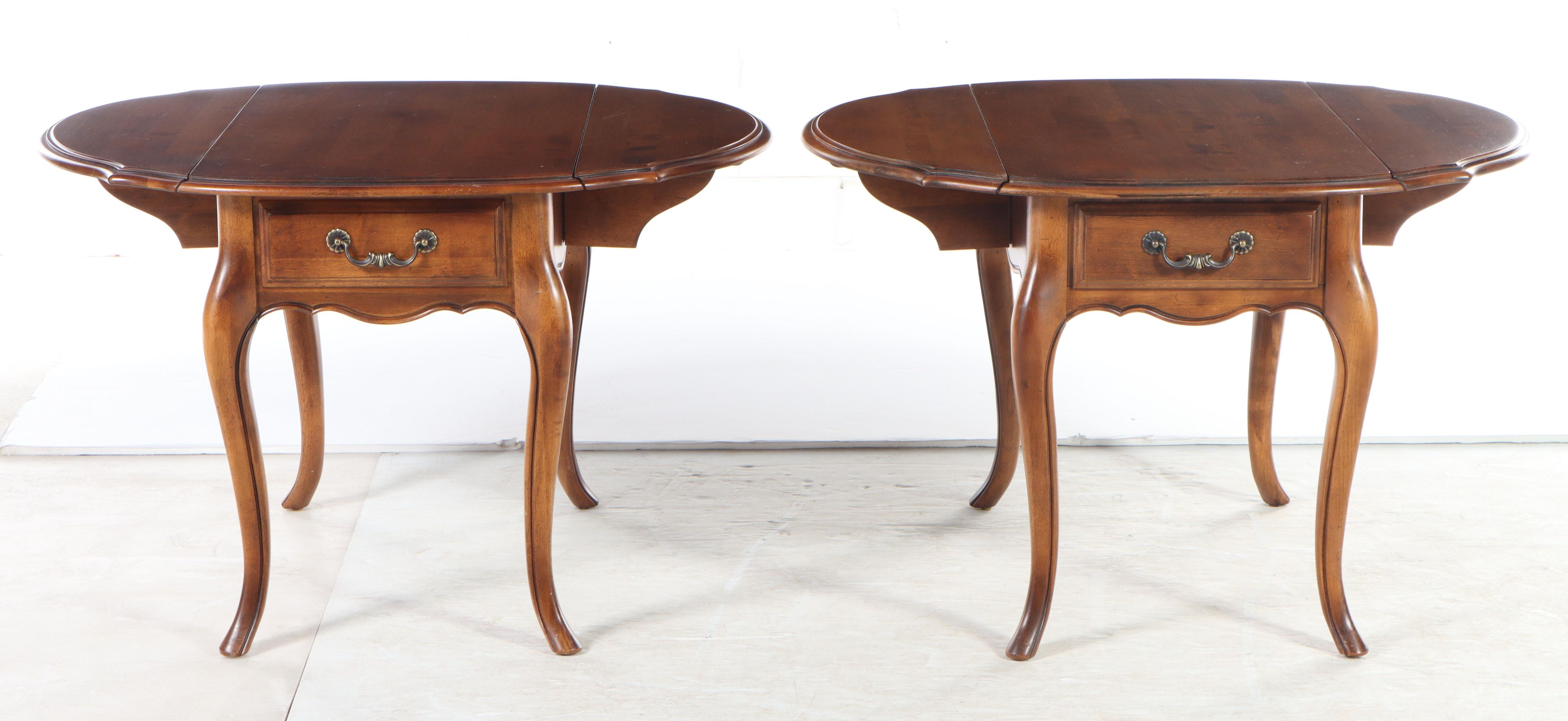 Ethan Allen "Country French Collection" Drop Leaf Fruitwood-Stained Side Tables