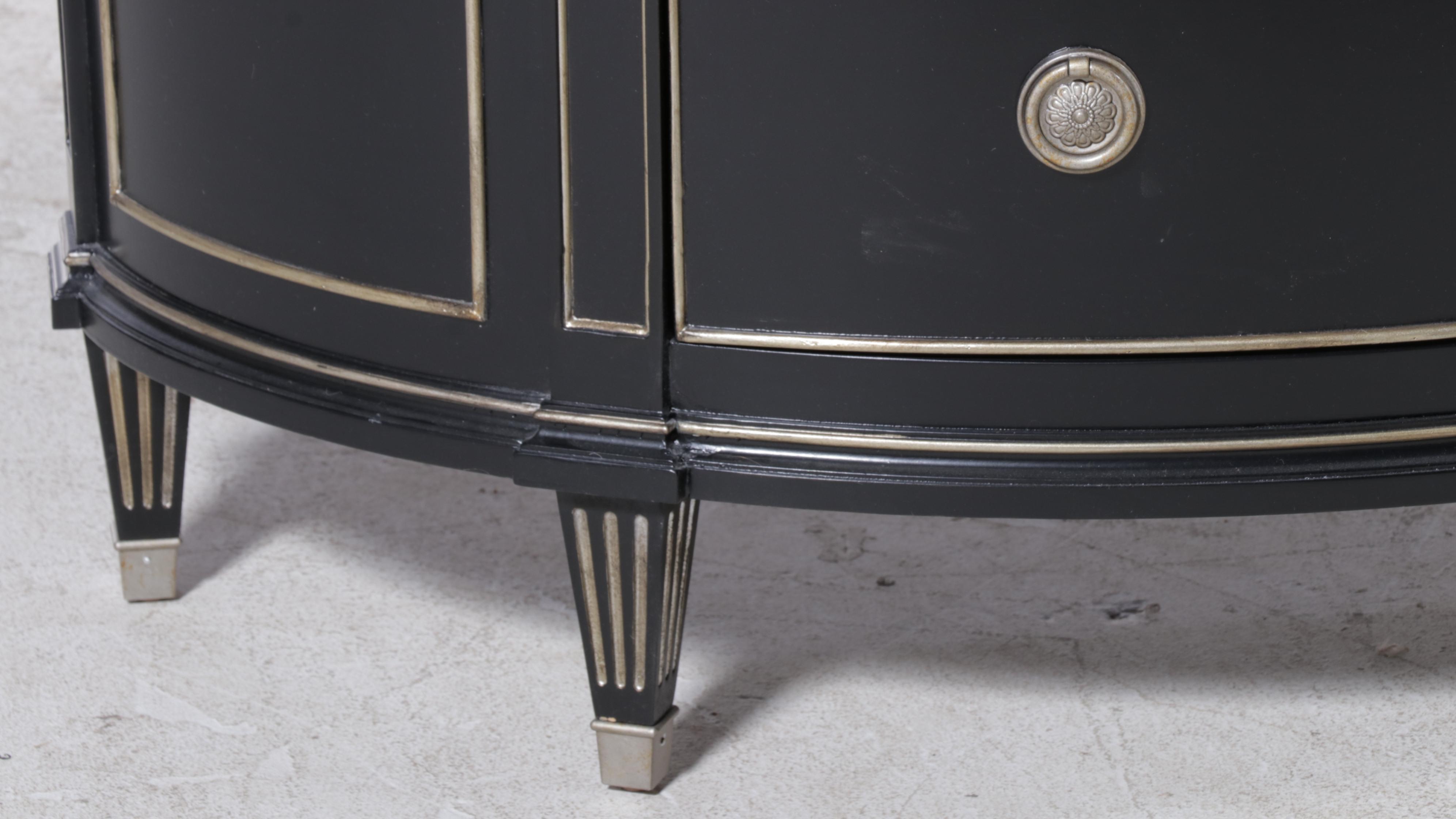 Ethan Allen "Stratton" Glossy Black Demilune Chest With Metallic Paint Accents