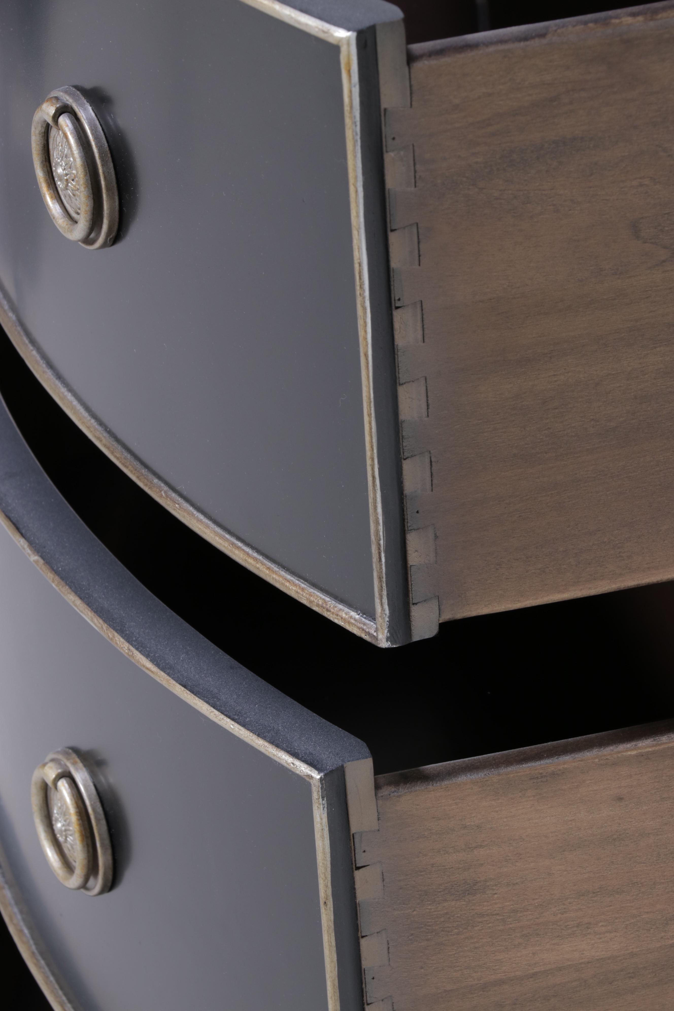 Ethan Allen "Stratton" Glossy Black Demilune Chest With Metallic Paint Accents