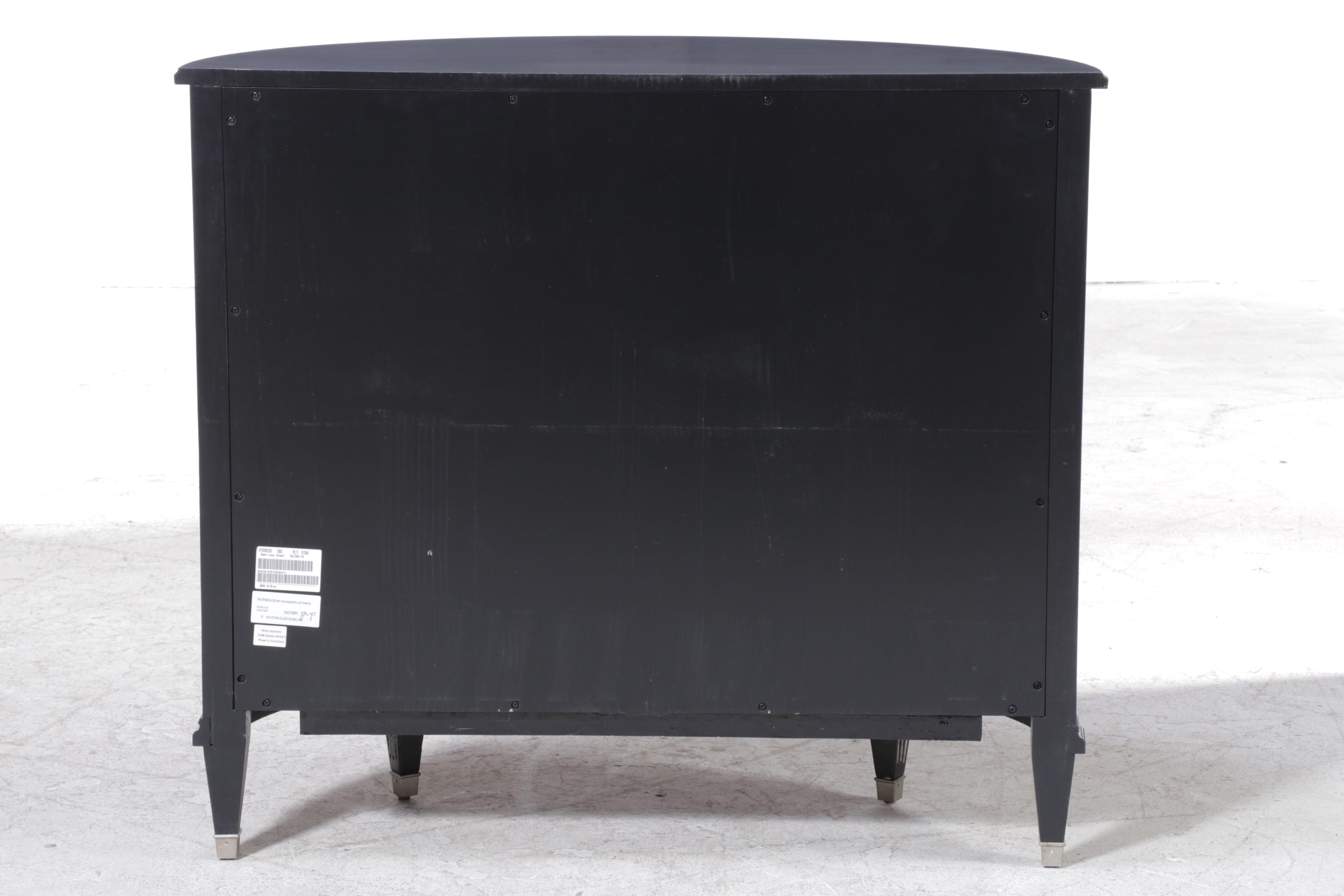 Ethan Allen "Stratton" Glossy Black Demilune Chest With Metallic Paint Accents