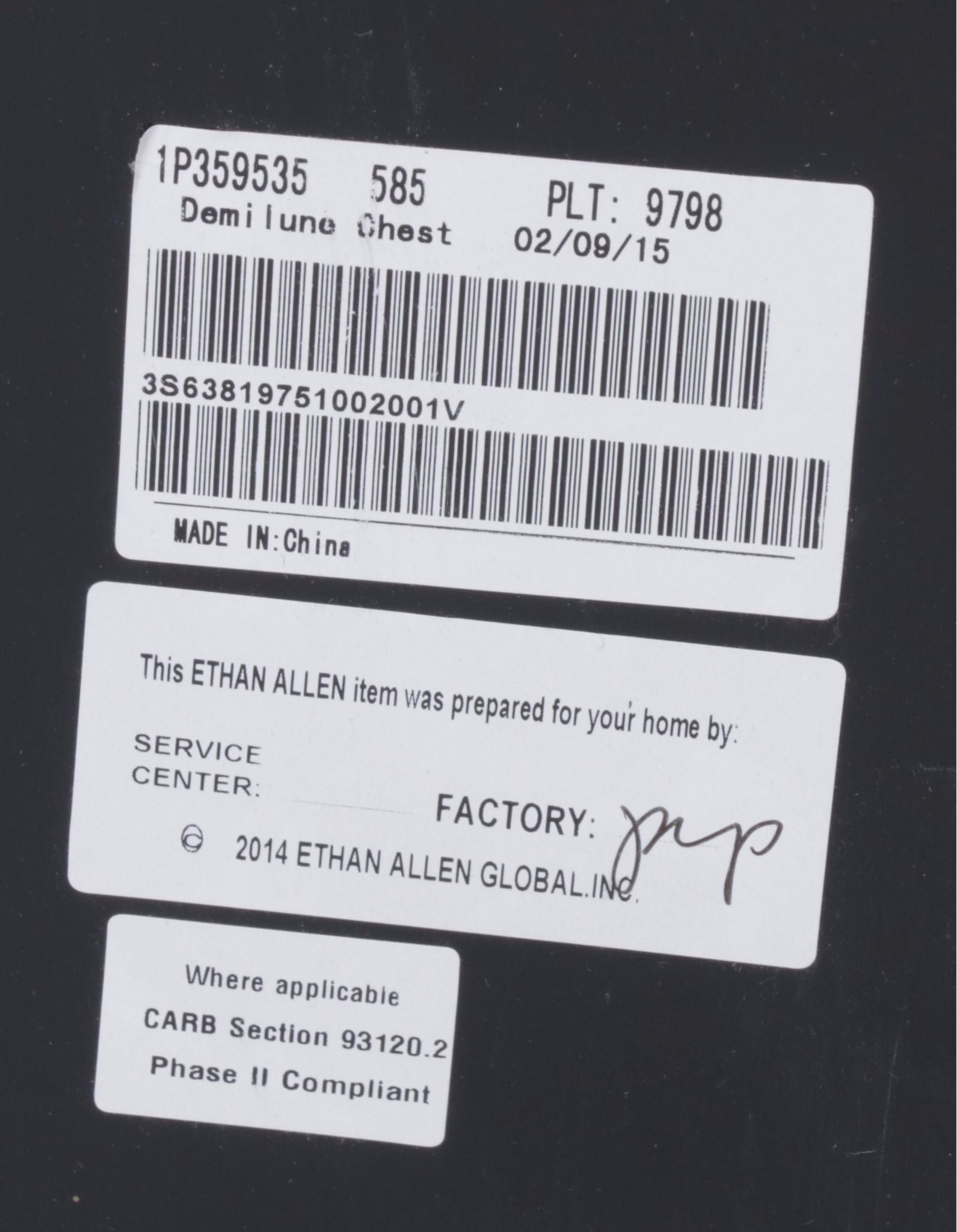 Ethan Allen "Stratton" Glossy Black Demilune Chest With Metallic Paint Accents