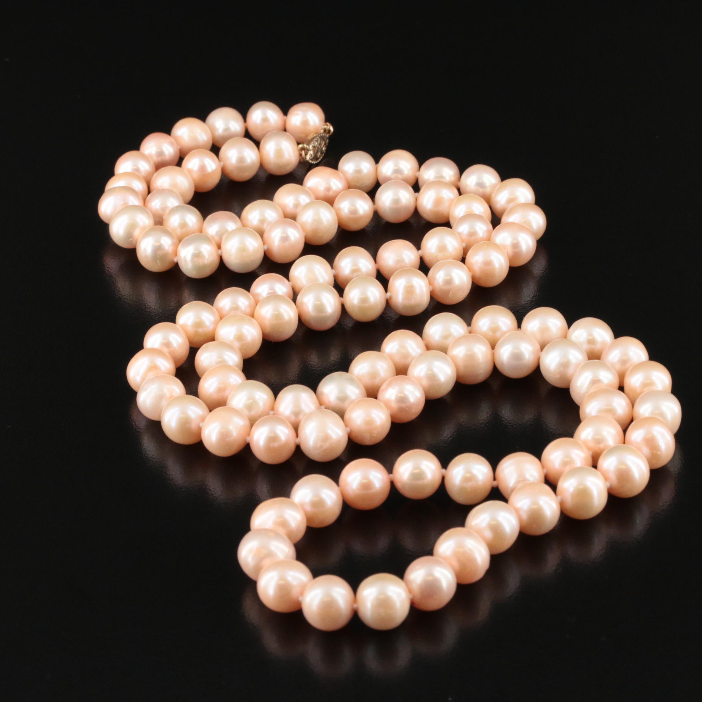 Opera Length Pearl Necklace with 14K Clasp
