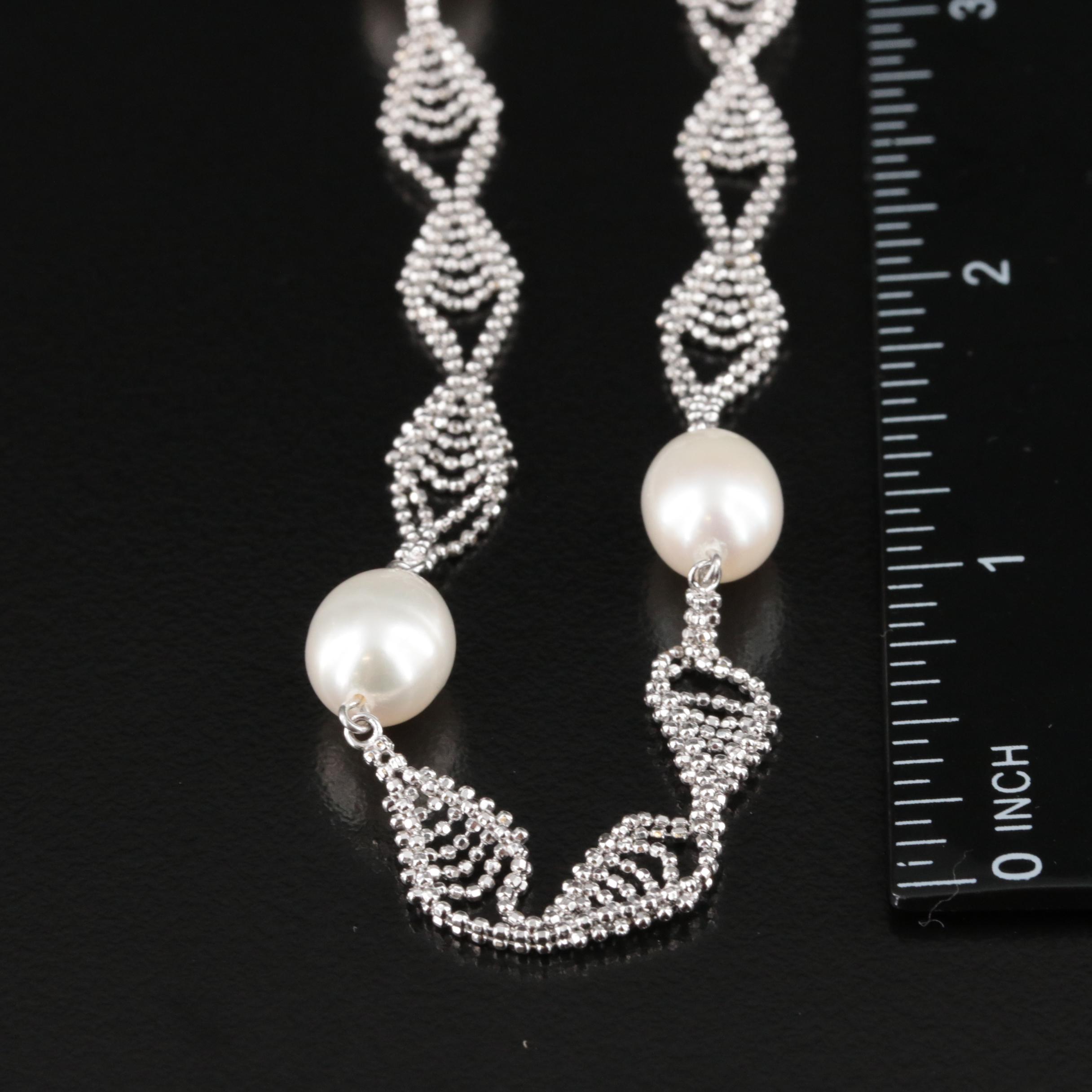 Sterling Pearl Openwork Station Necklace