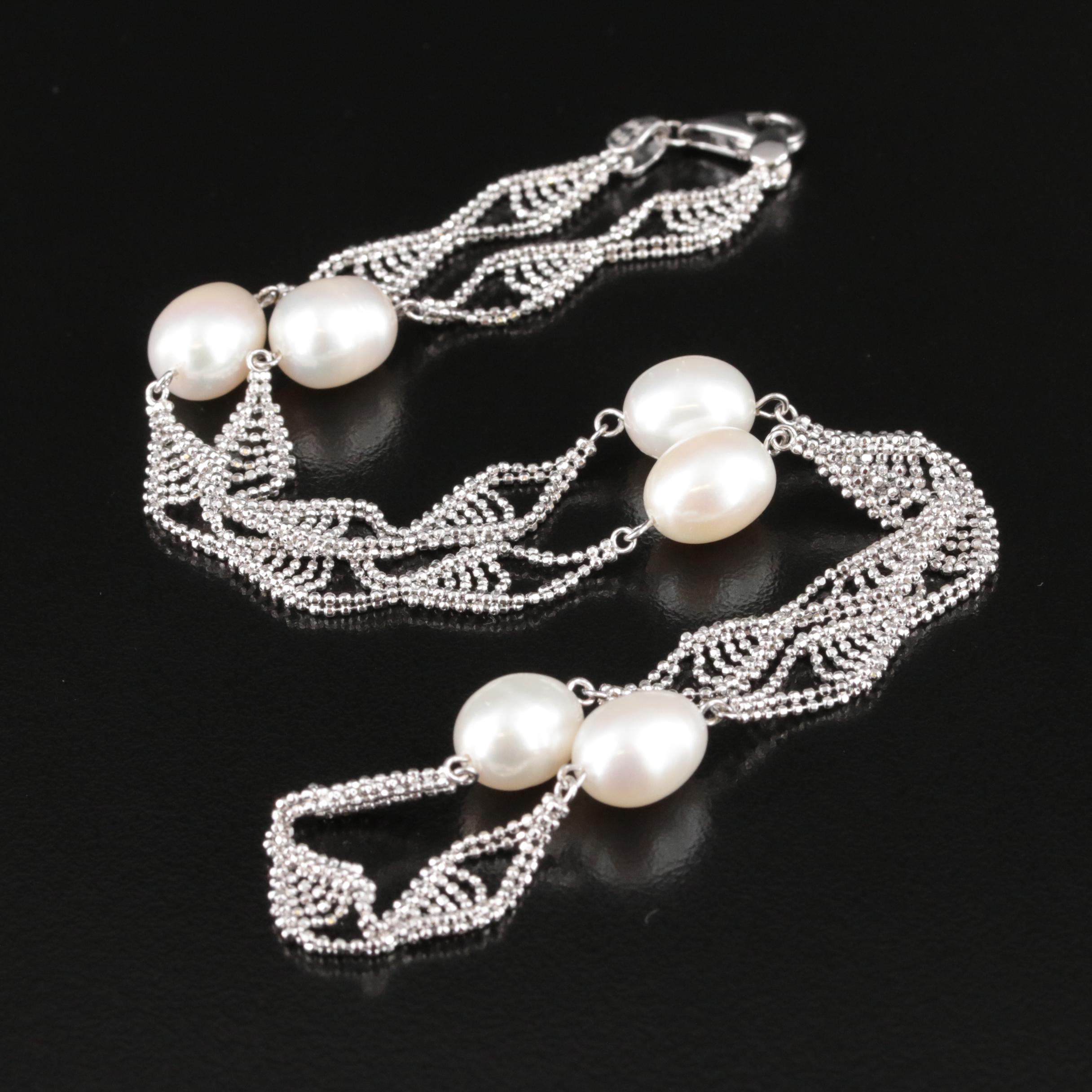 Sterling Pearl Openwork Station Necklace