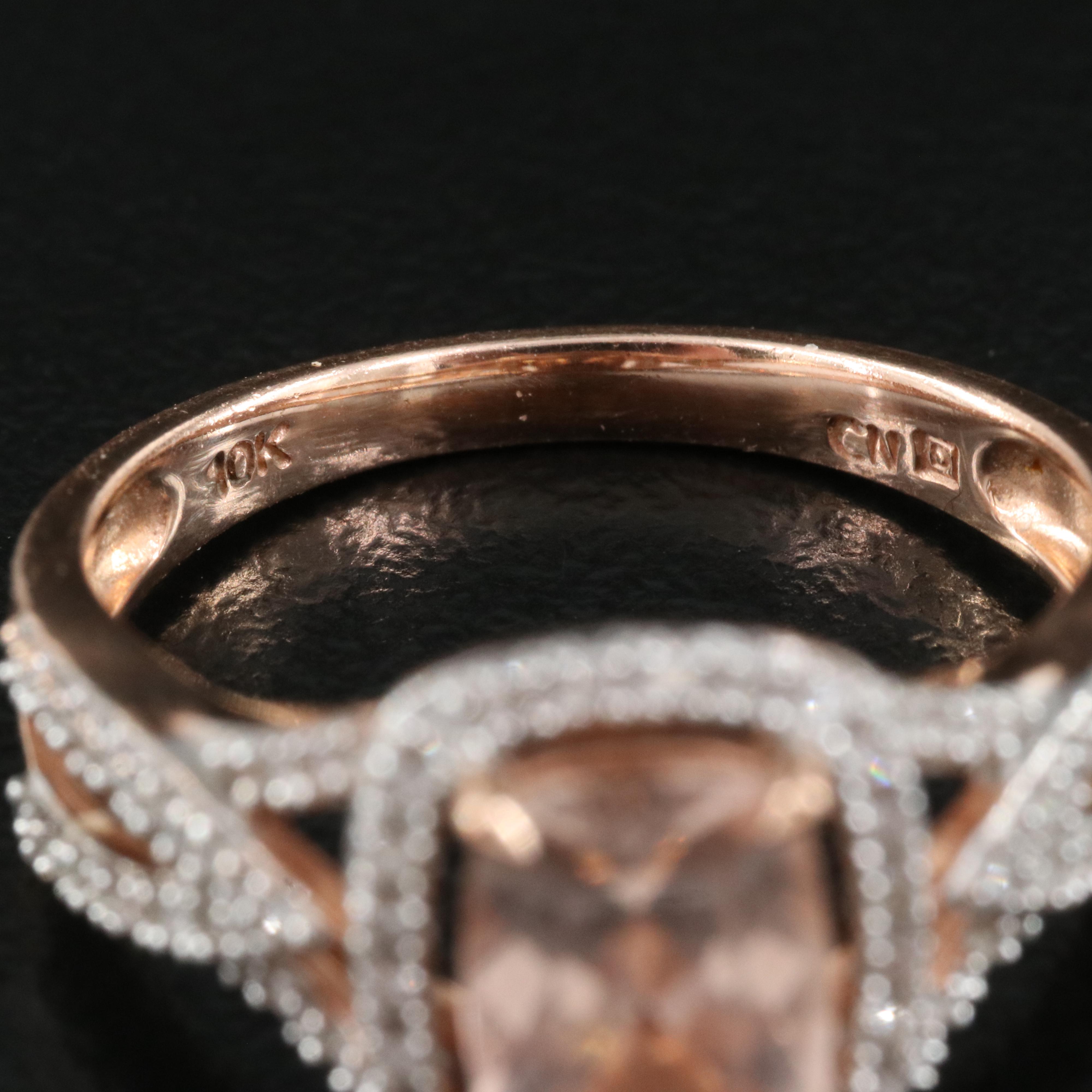 10K Rose Gold Morganite and Diamond Ring and Band Set