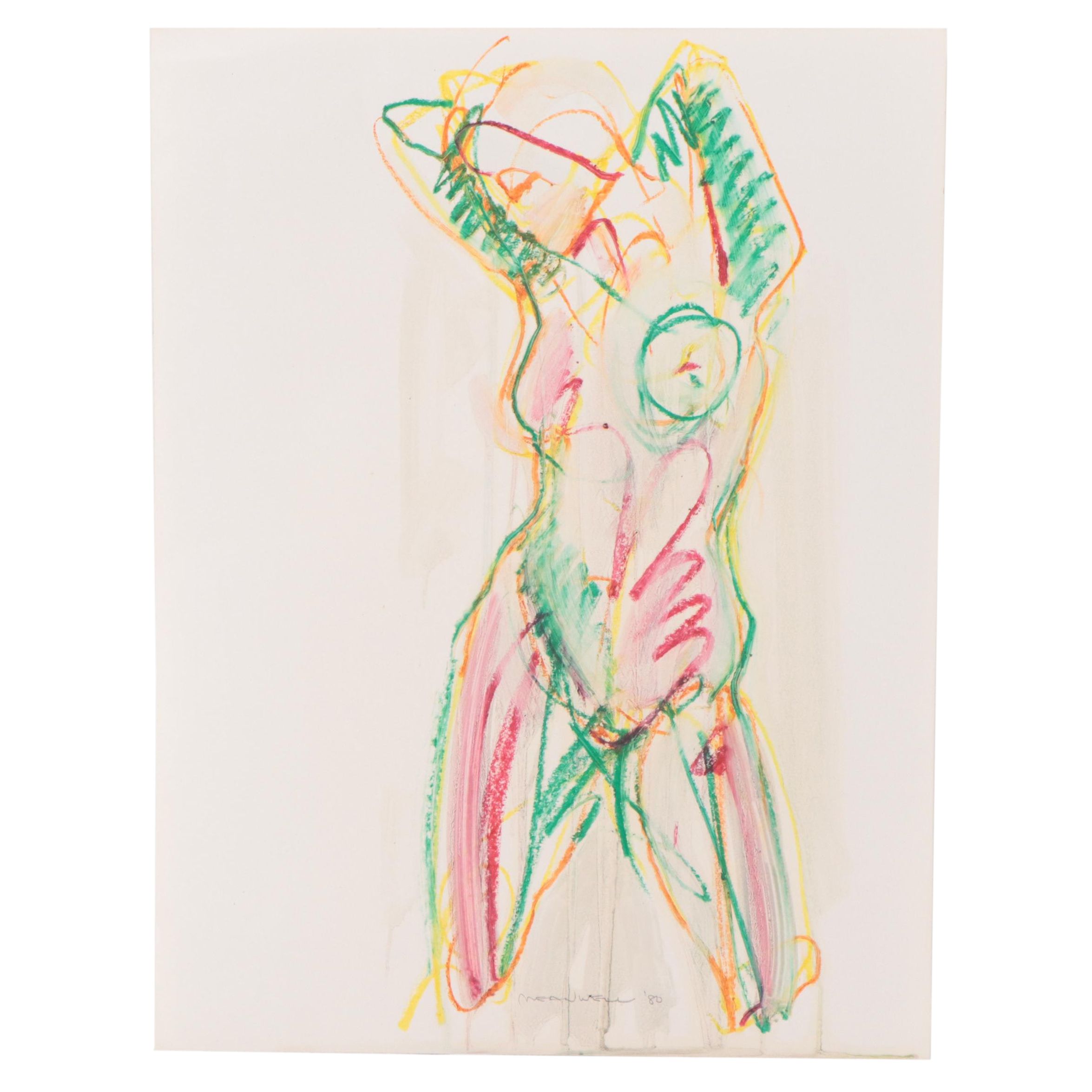 Jack Meanwell Abstract Expressionist Oil Pastel Figure Drawing
