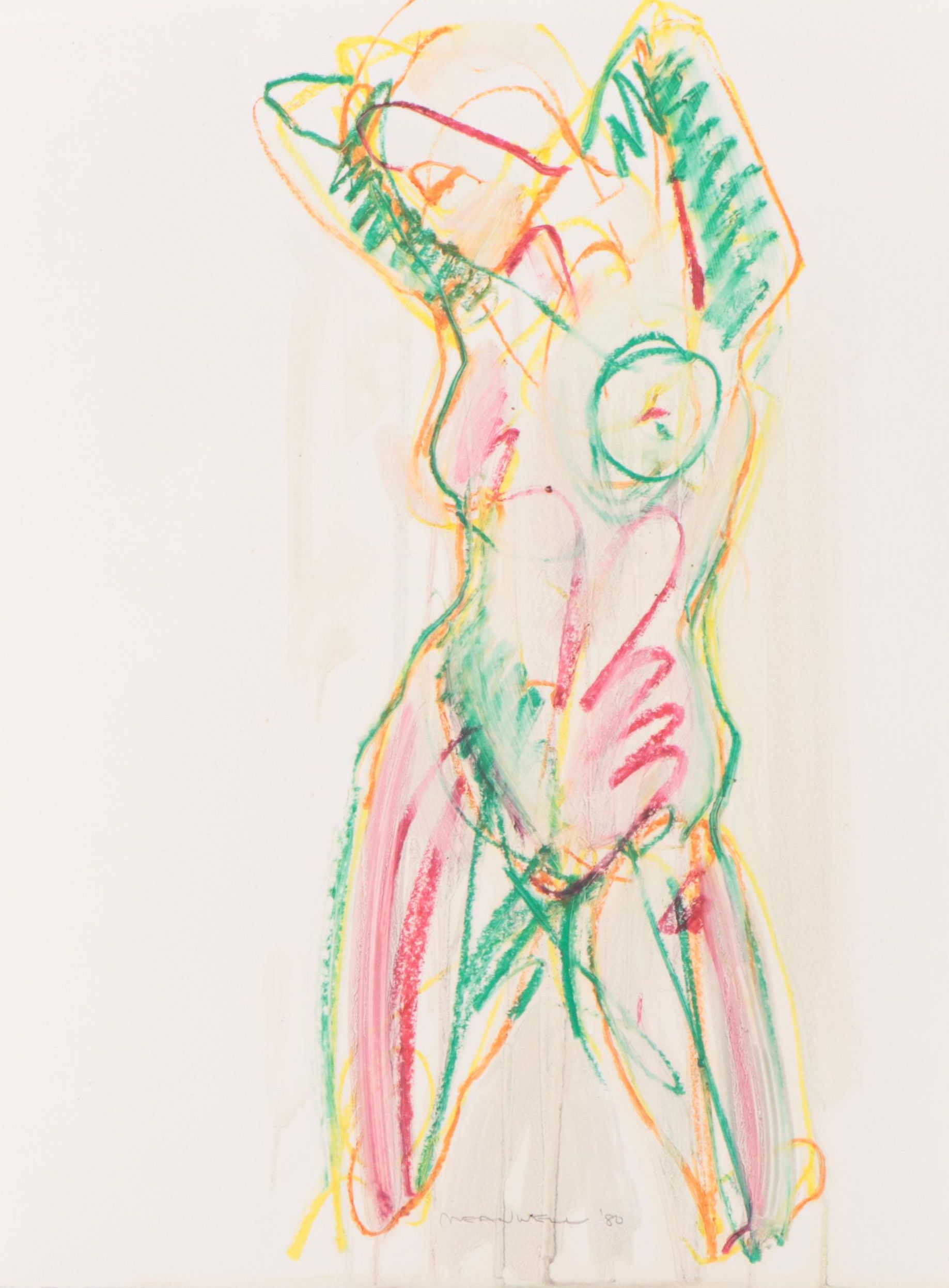 Jack Meanwell Abstract Expressionist Oil Pastel Figure Drawing