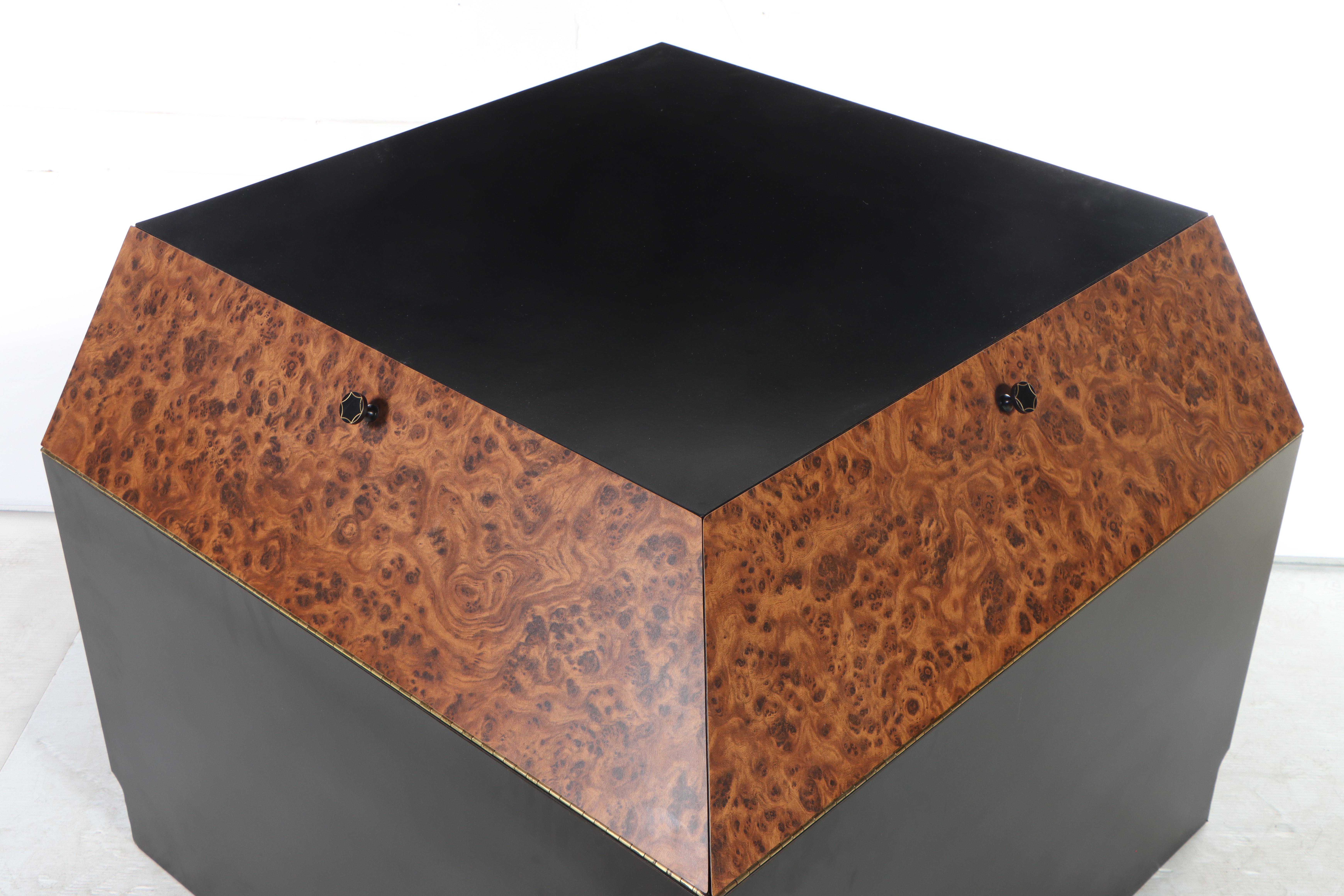 Modern Burl Wood and Ebonized Wooden End Table