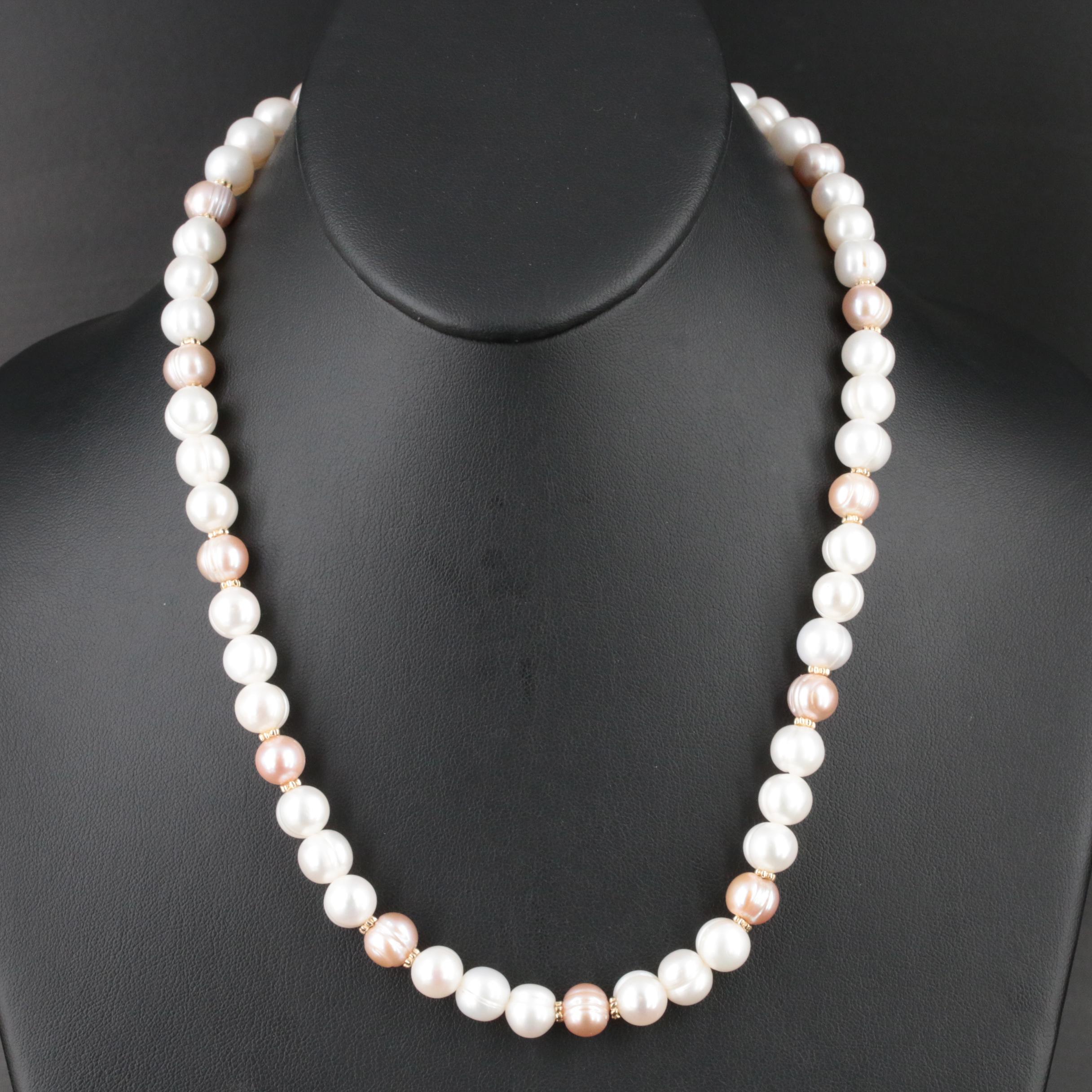 Pearl Necklace with 14K Clasp and Spacer Beads