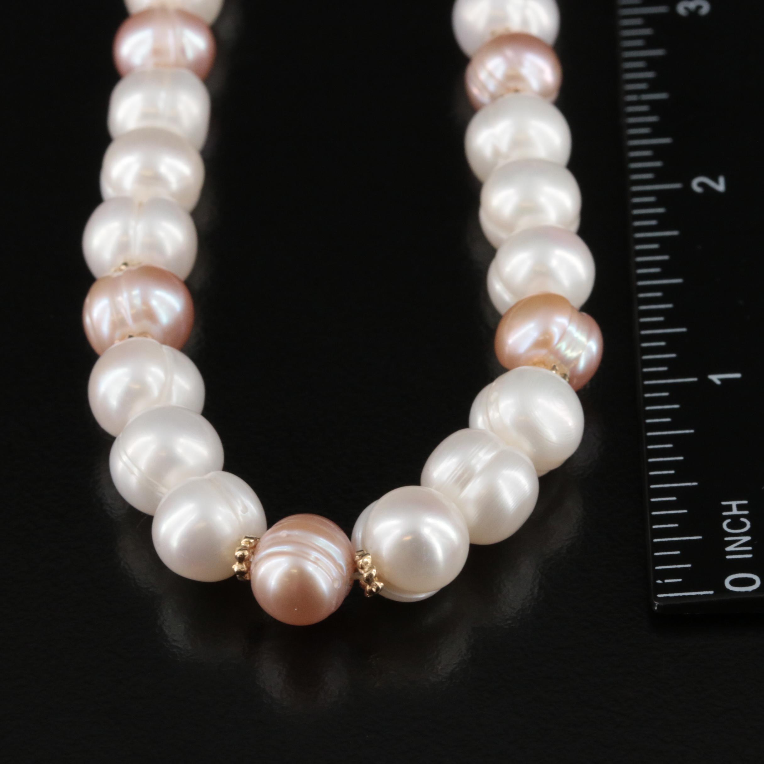 Pearl Necklace with 14K Clasp and Spacer Beads