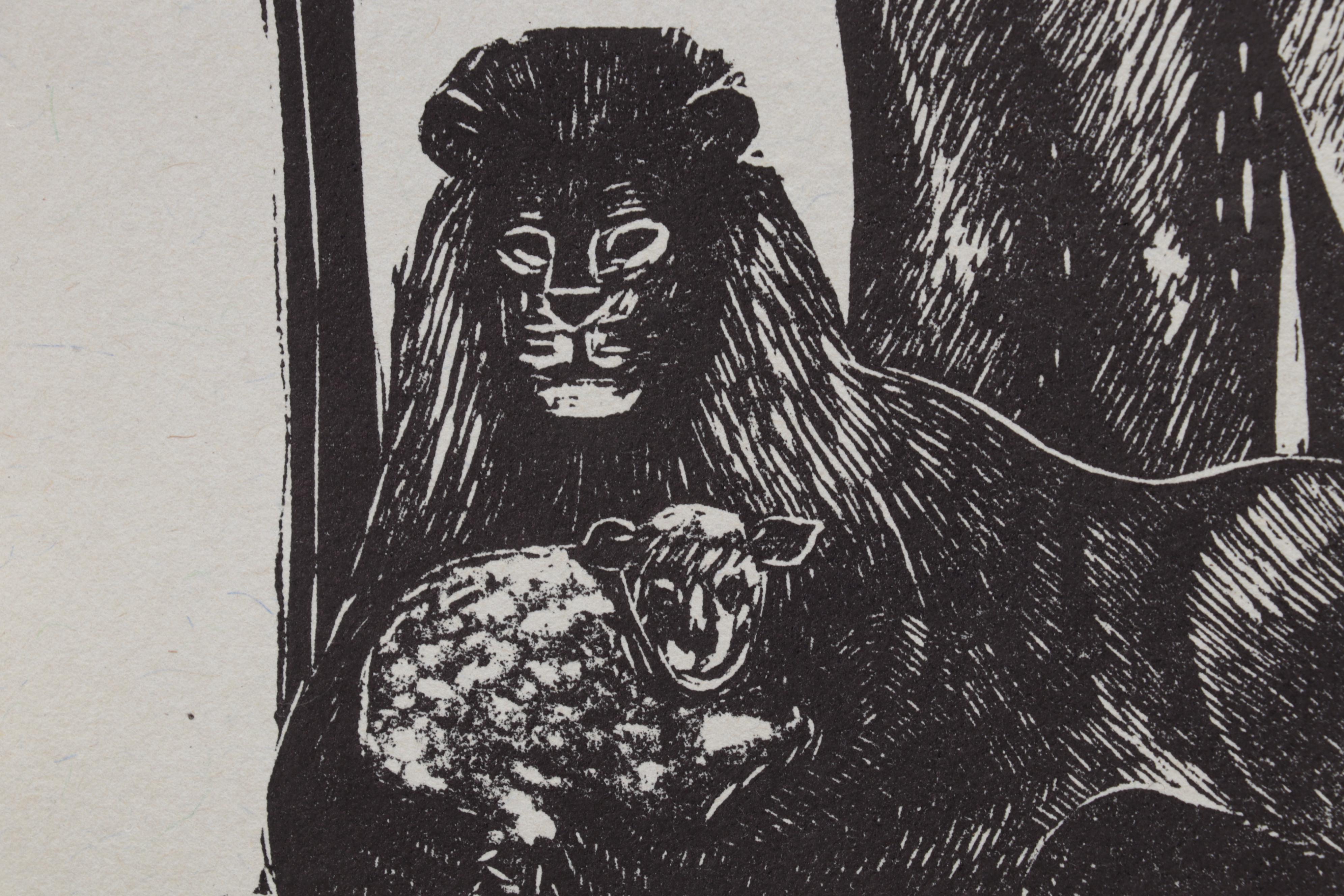 Sidney Chafetz Linocut and Letterpress "Death of a TV Evangelist," 1987