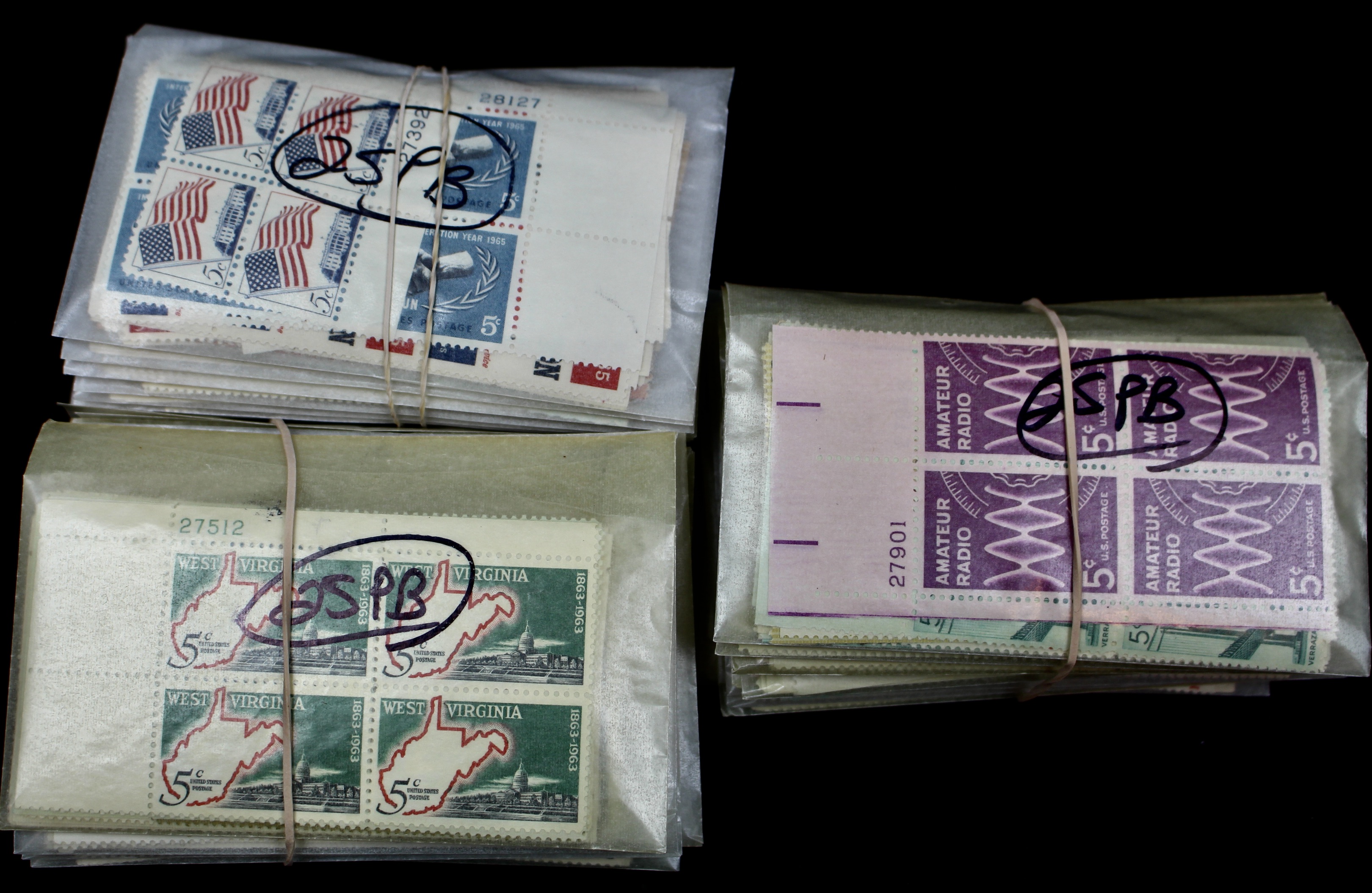 750 U.S. 5-Cent Postage Stamp Plate Blocks, 1960s