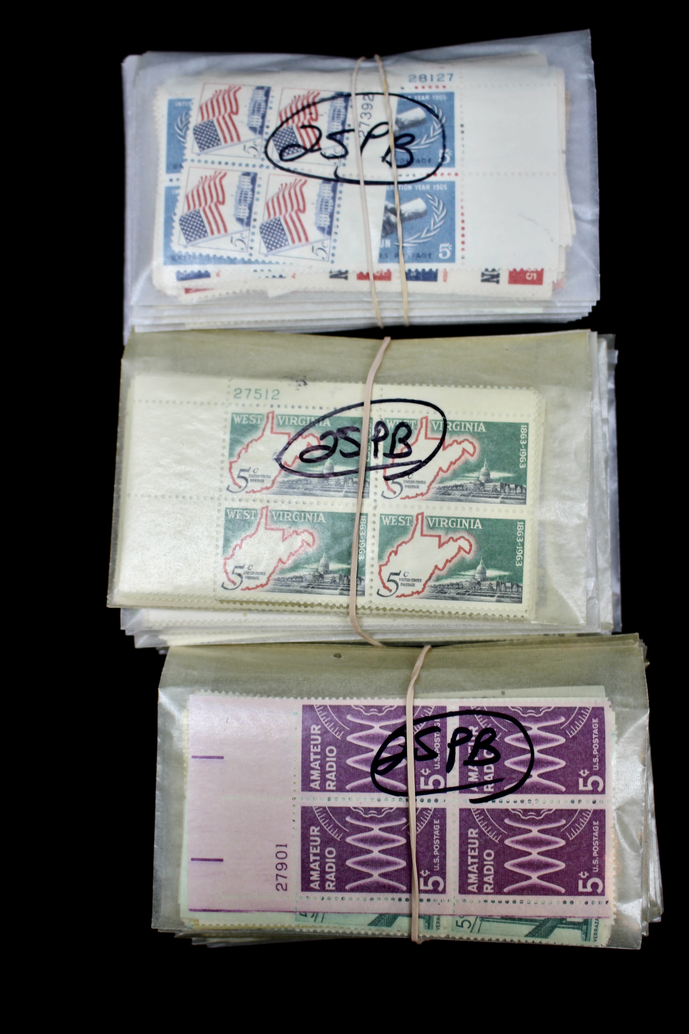 750 U.S. 5-Cent Postage Stamp Plate Blocks, 1960s