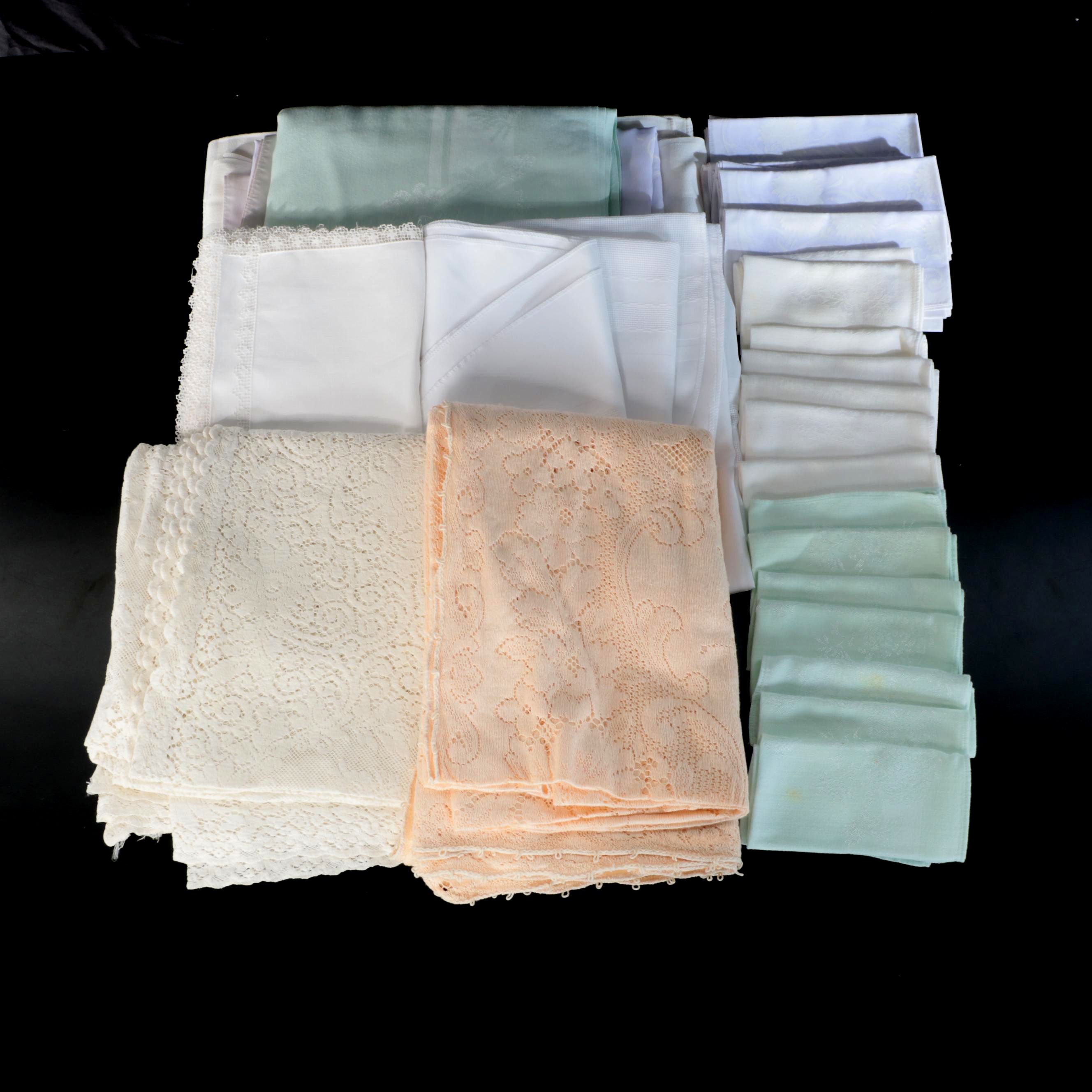 White, Cream, Green with Other Tablecloths and Napkins, 20th Century