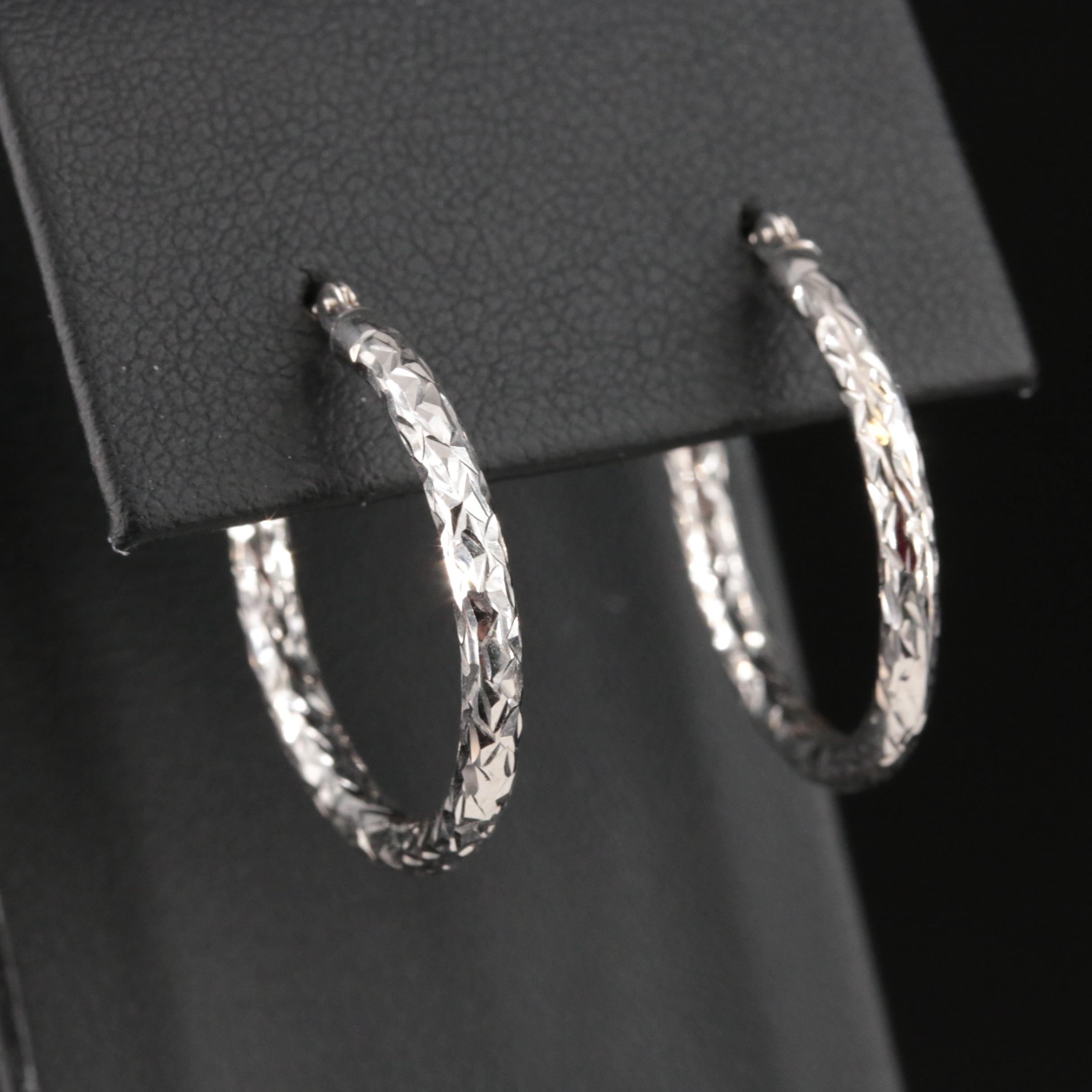14K Hoop Earrings with Diamond-Cuts
