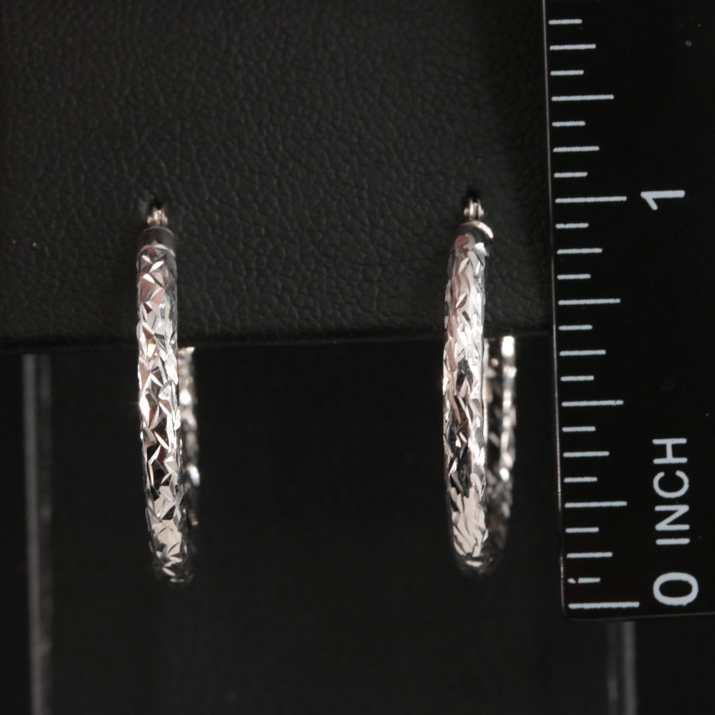 14K Hoop Earrings with Diamond-Cuts