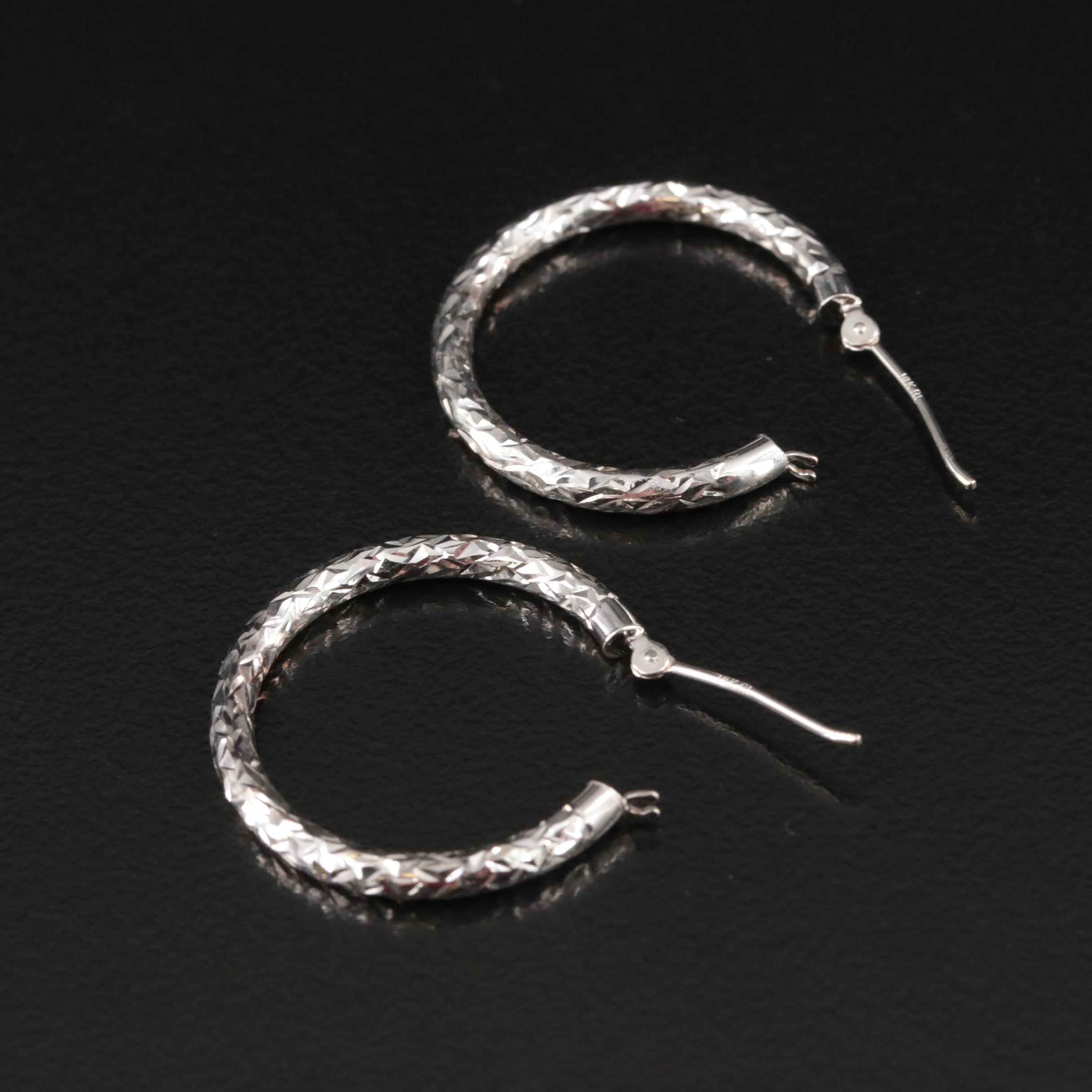14K Hoop Earrings with Diamond-Cuts