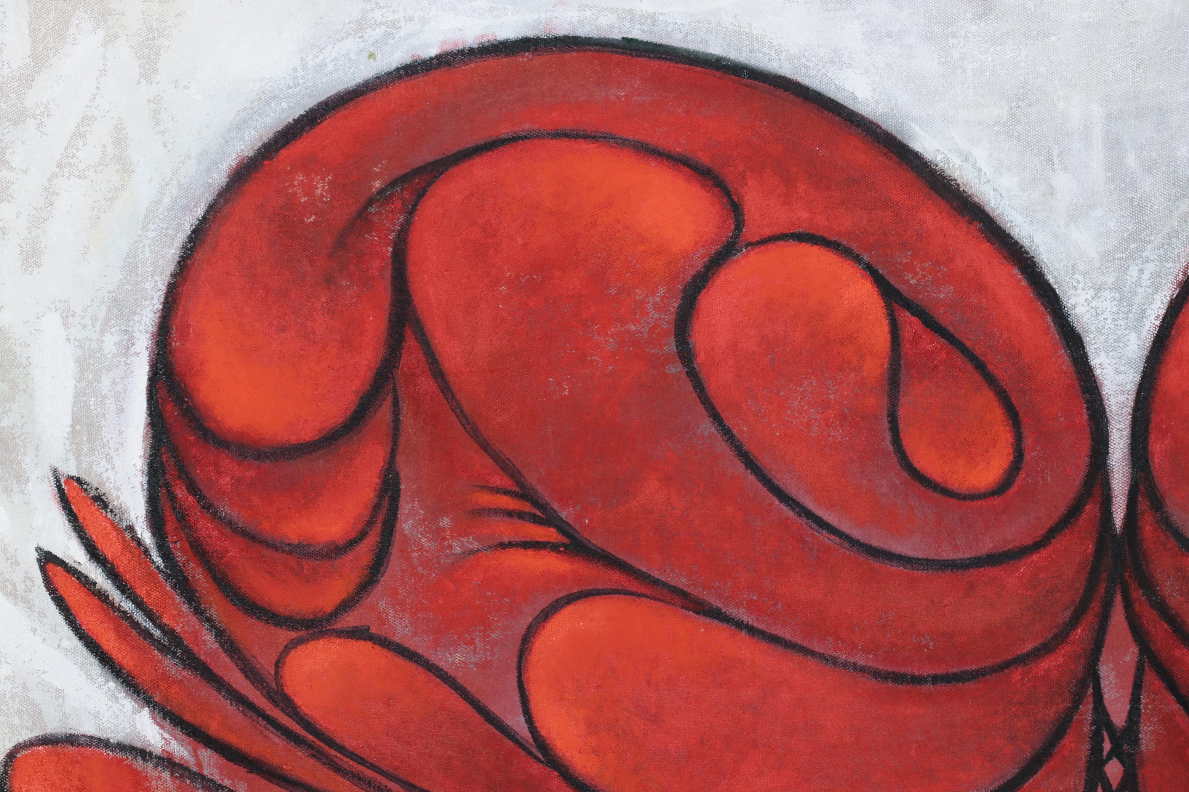 Osmel Almora Miró Stylized Mixed Media Painting of Heart, 2023