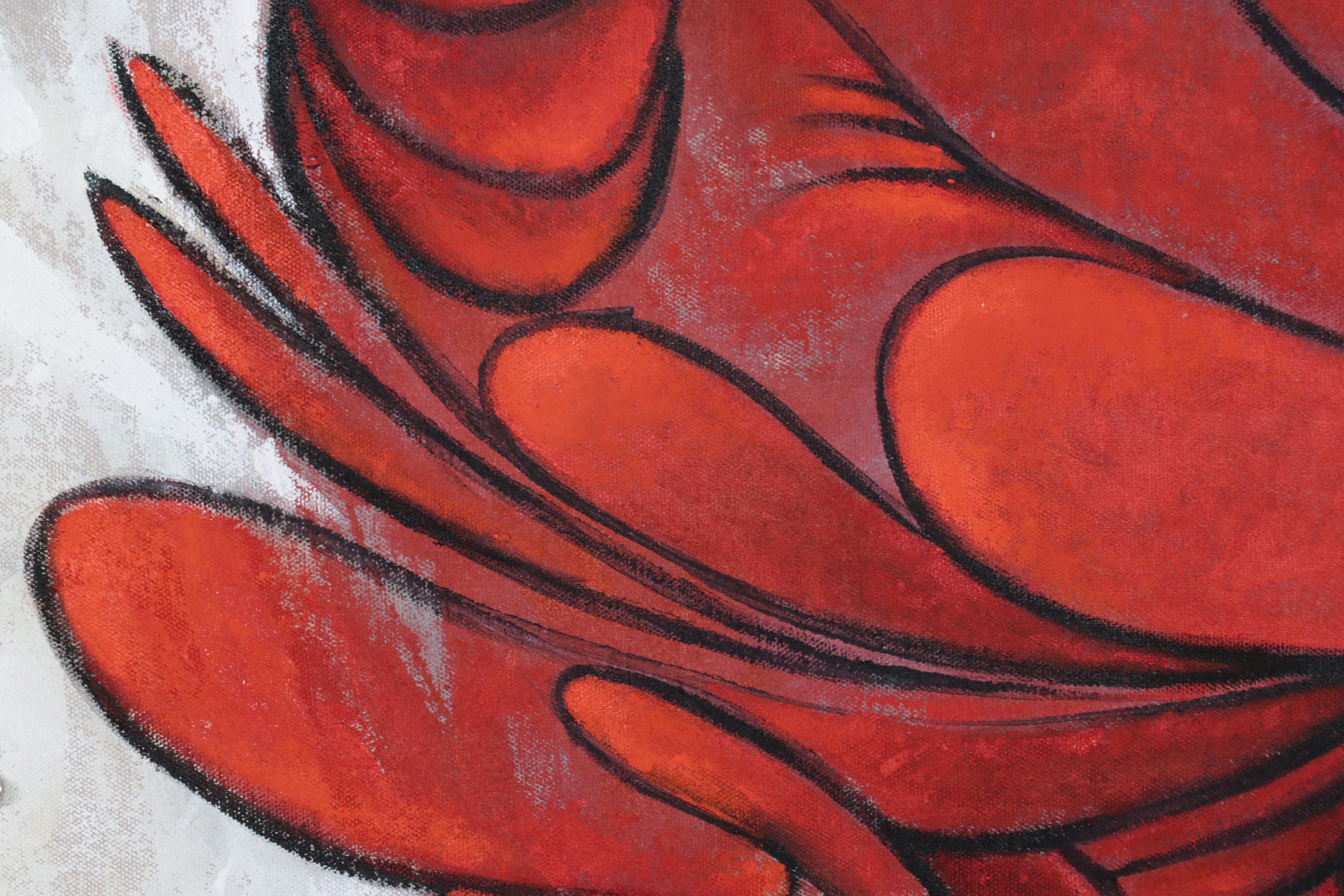 Osmel Almora Miró Stylized Mixed Media Painting of Heart, 2023