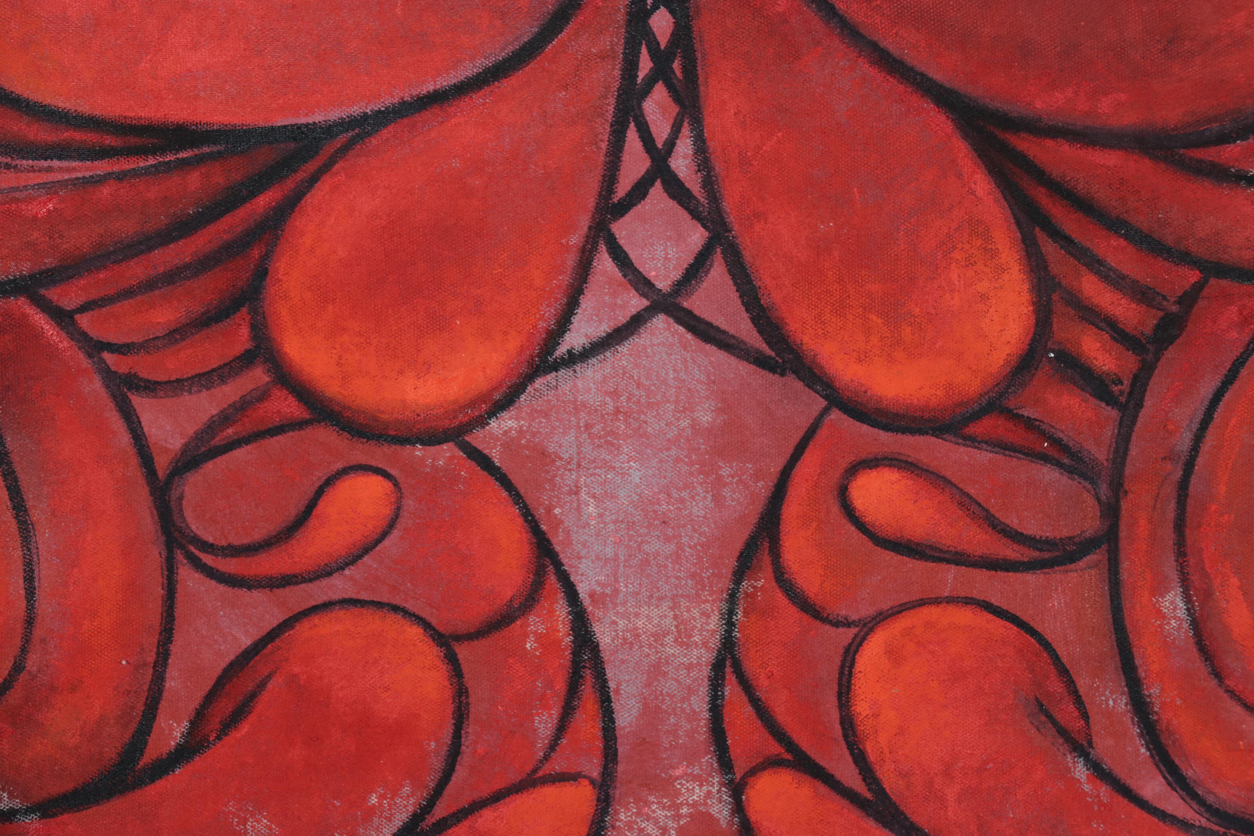 Osmel Almora Miró Stylized Mixed Media Painting of Heart, 2023