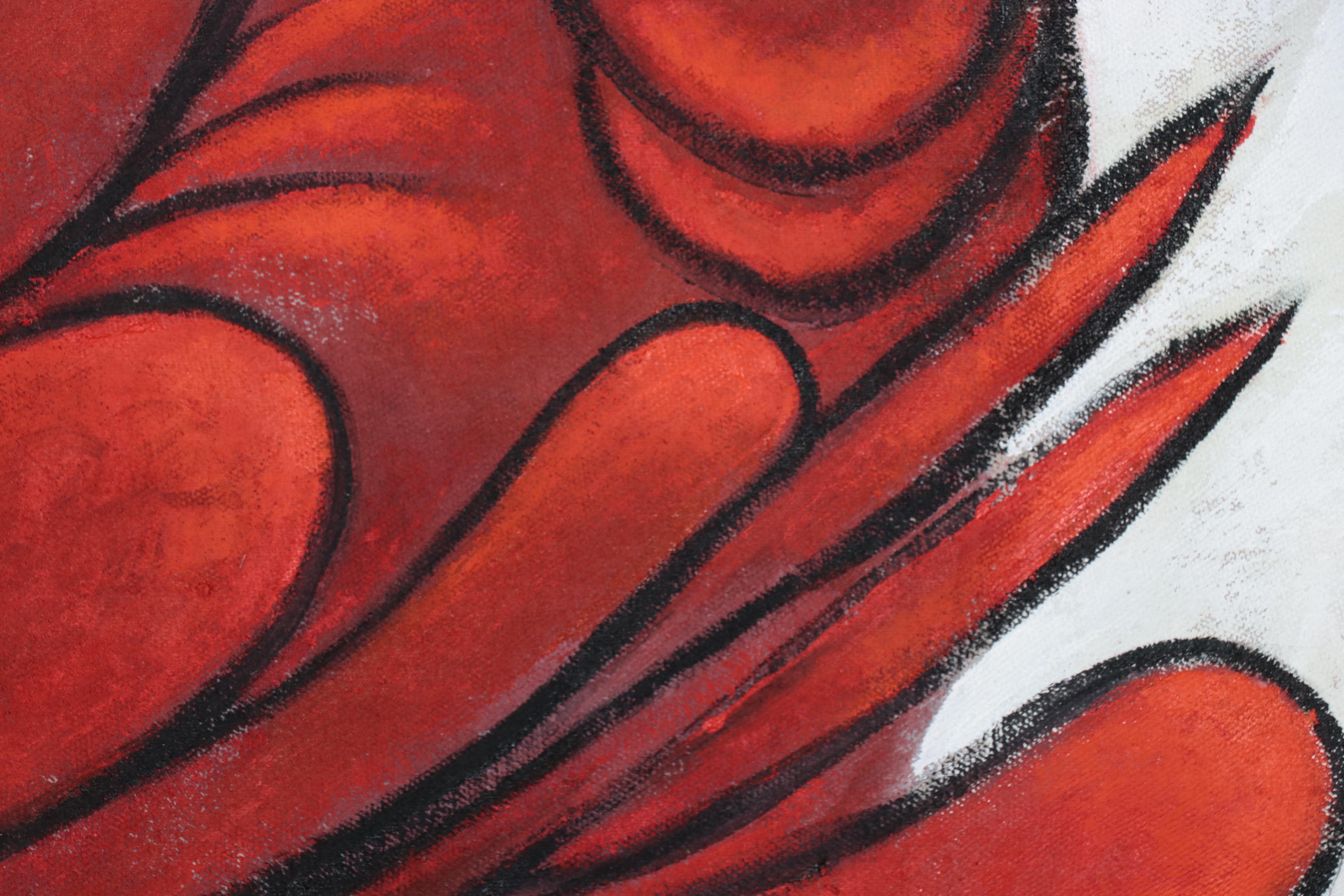 Osmel Almora Miró Stylized Mixed Media Painting of Heart, 2023