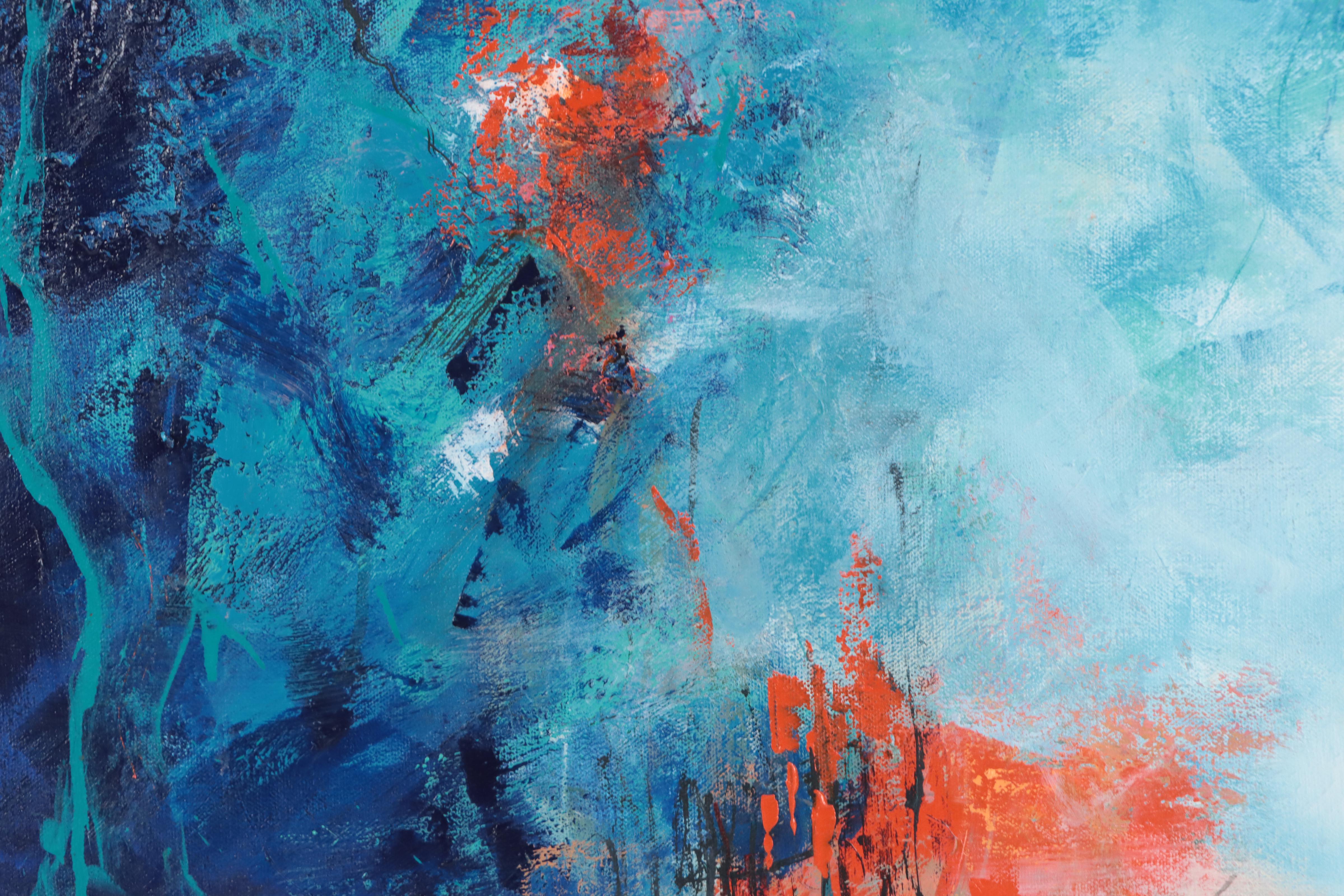 Sanna Acrylic Painting "In the Blue Zone," 21st Century