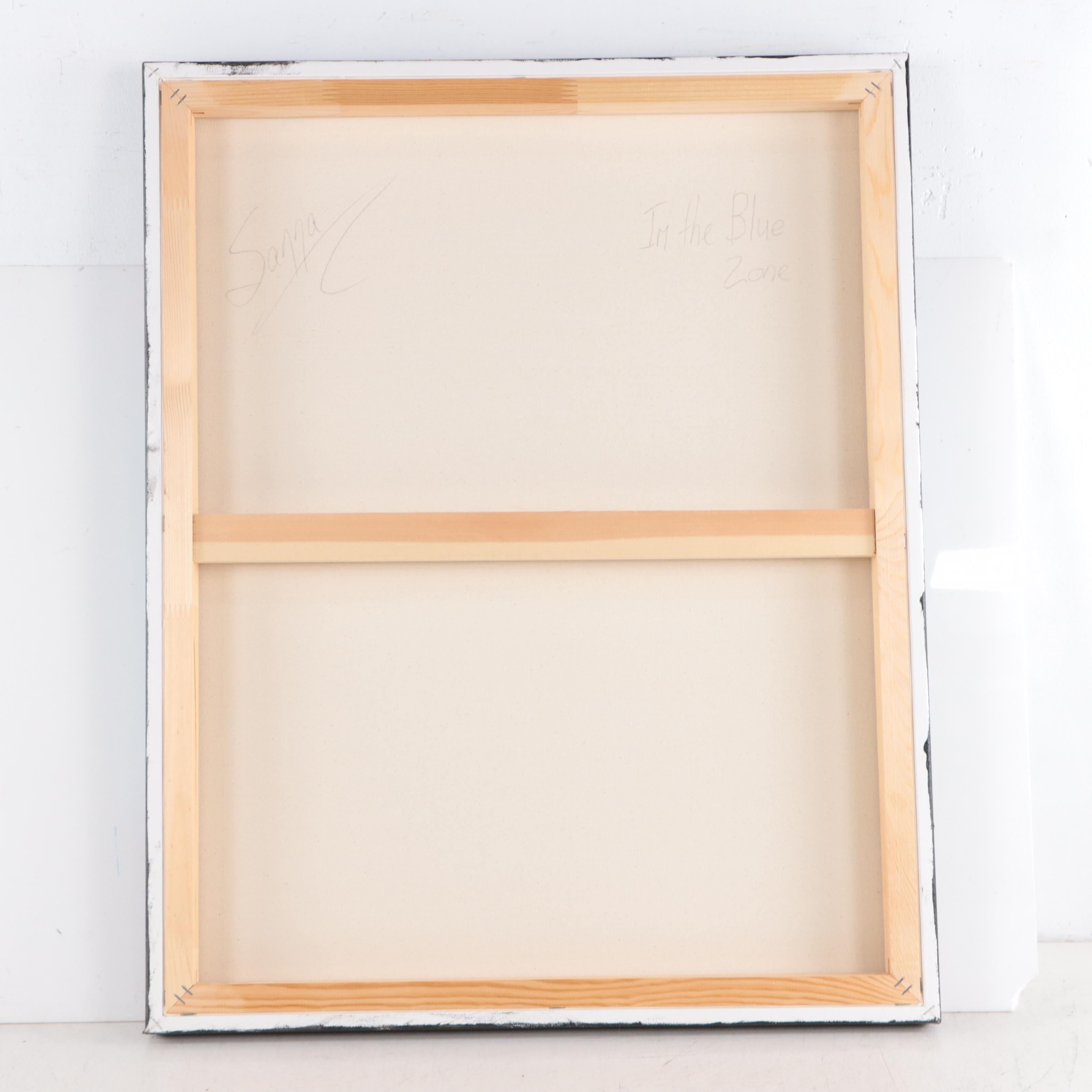 Sanna Acrylic Painting "In the Blue Zone," 21st Century