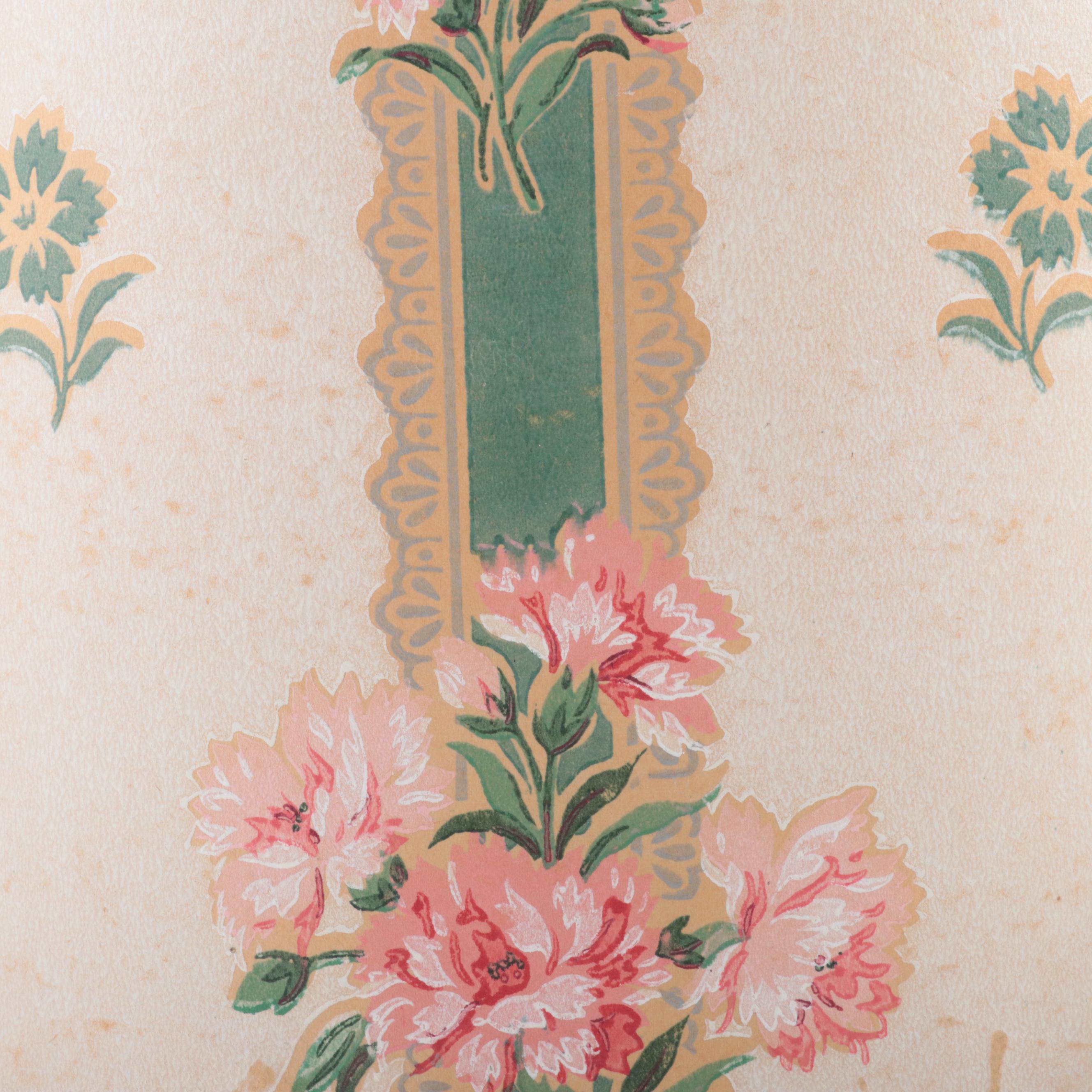 Antiqued Wallpaper Band Boxes and Faux Floral Arrangements