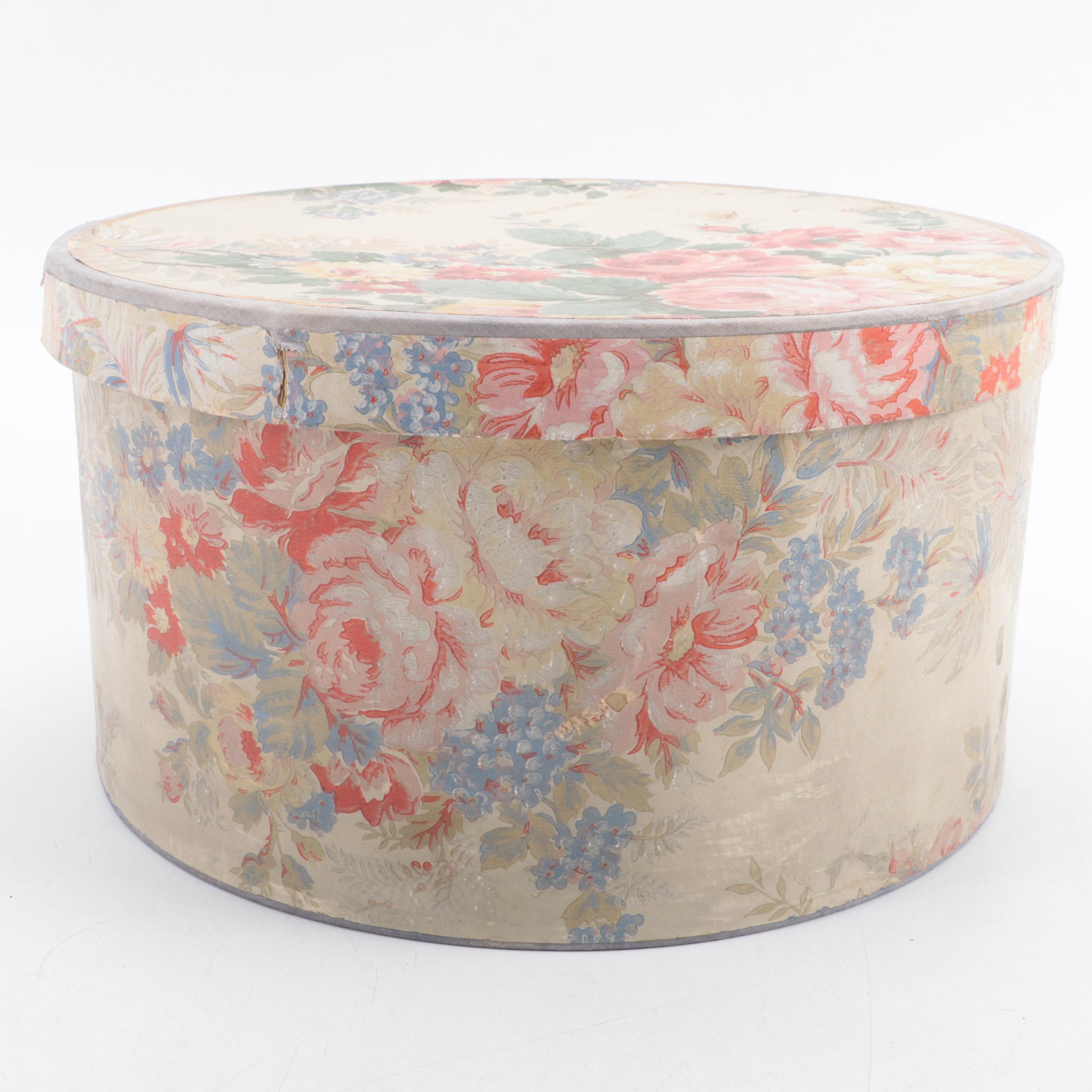 Antiqued Wallpaper Band Boxes and Faux Floral Arrangements