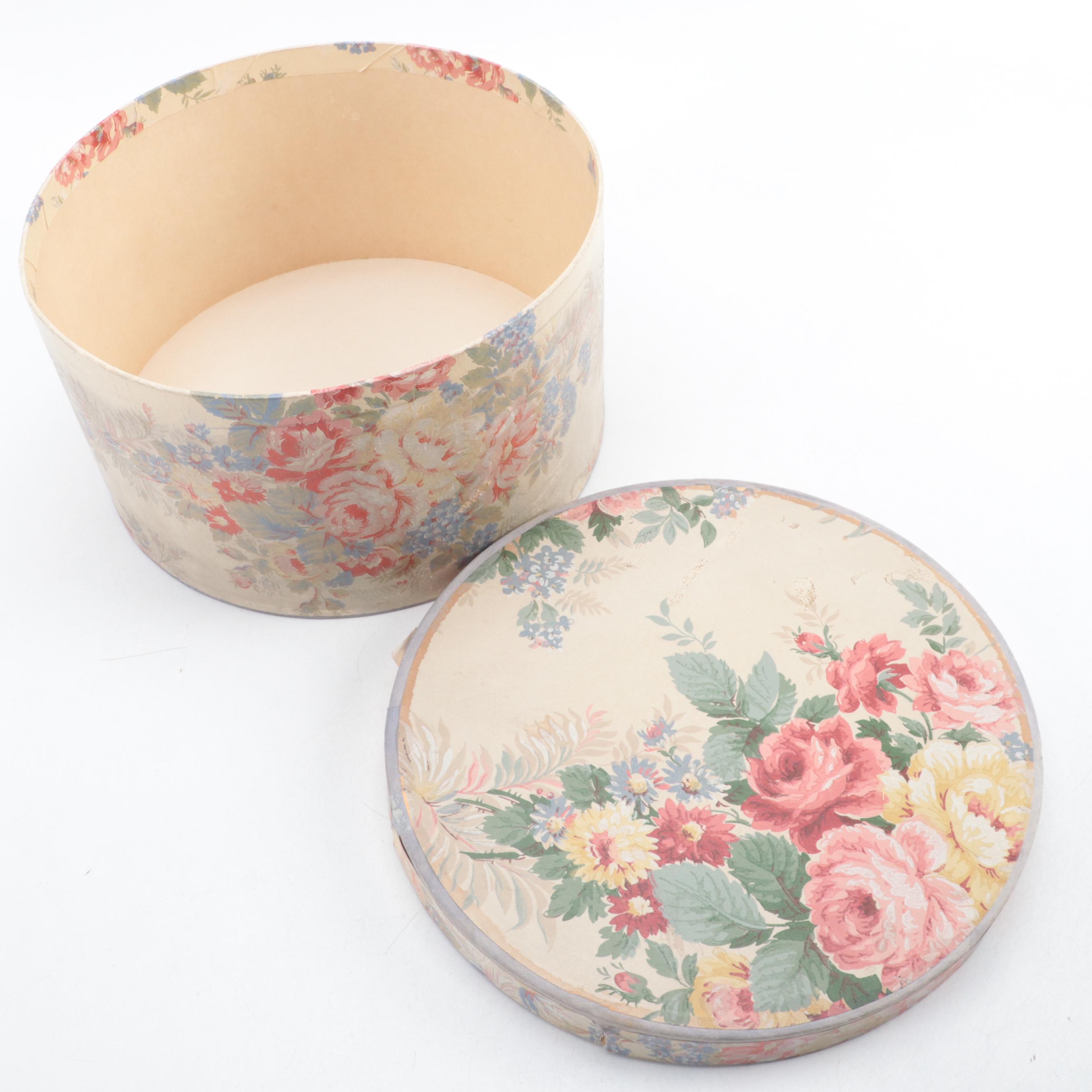 Antiqued Wallpaper Band Boxes and Faux Floral Arrangements
