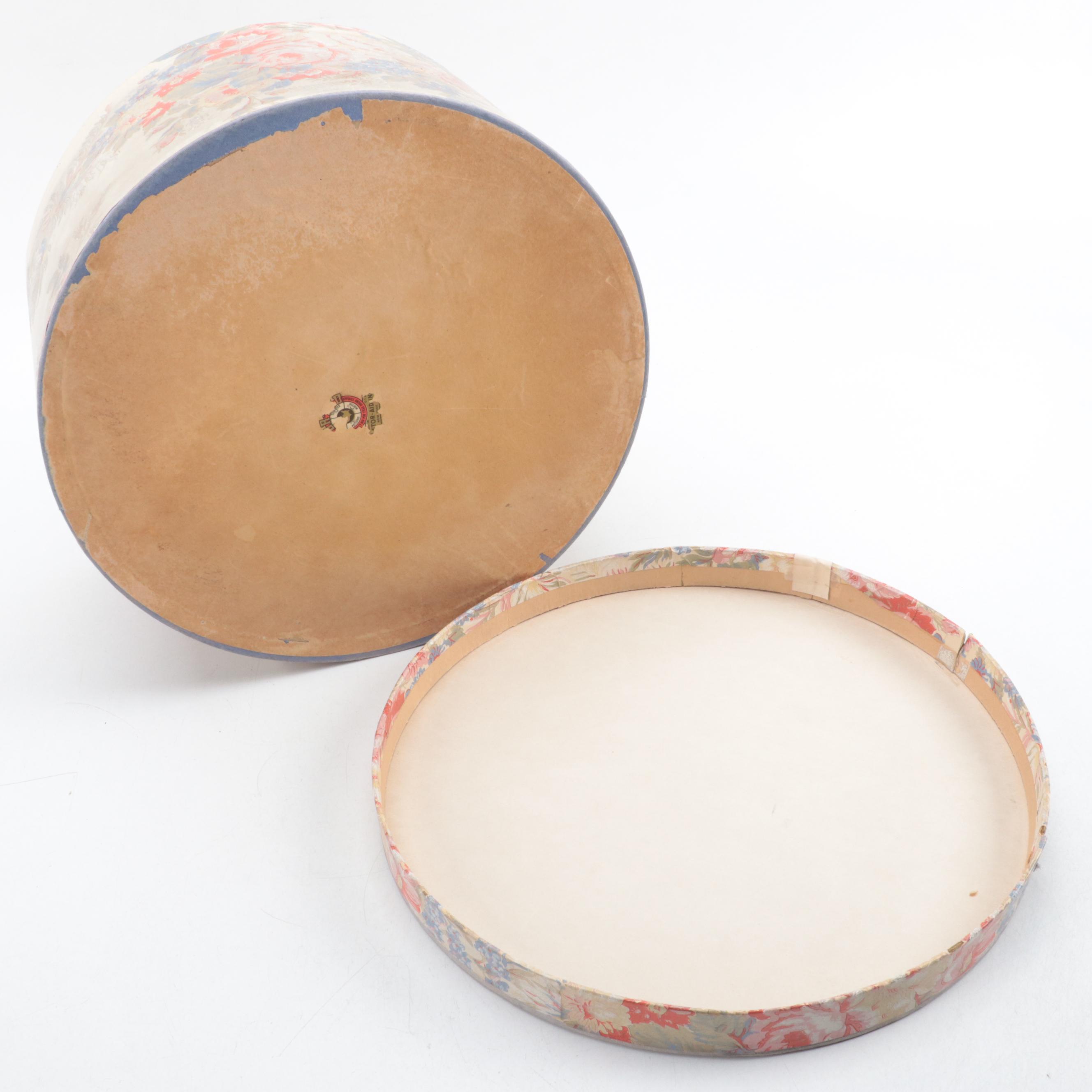 Antiqued Wallpaper Band Boxes and Faux Floral Arrangements