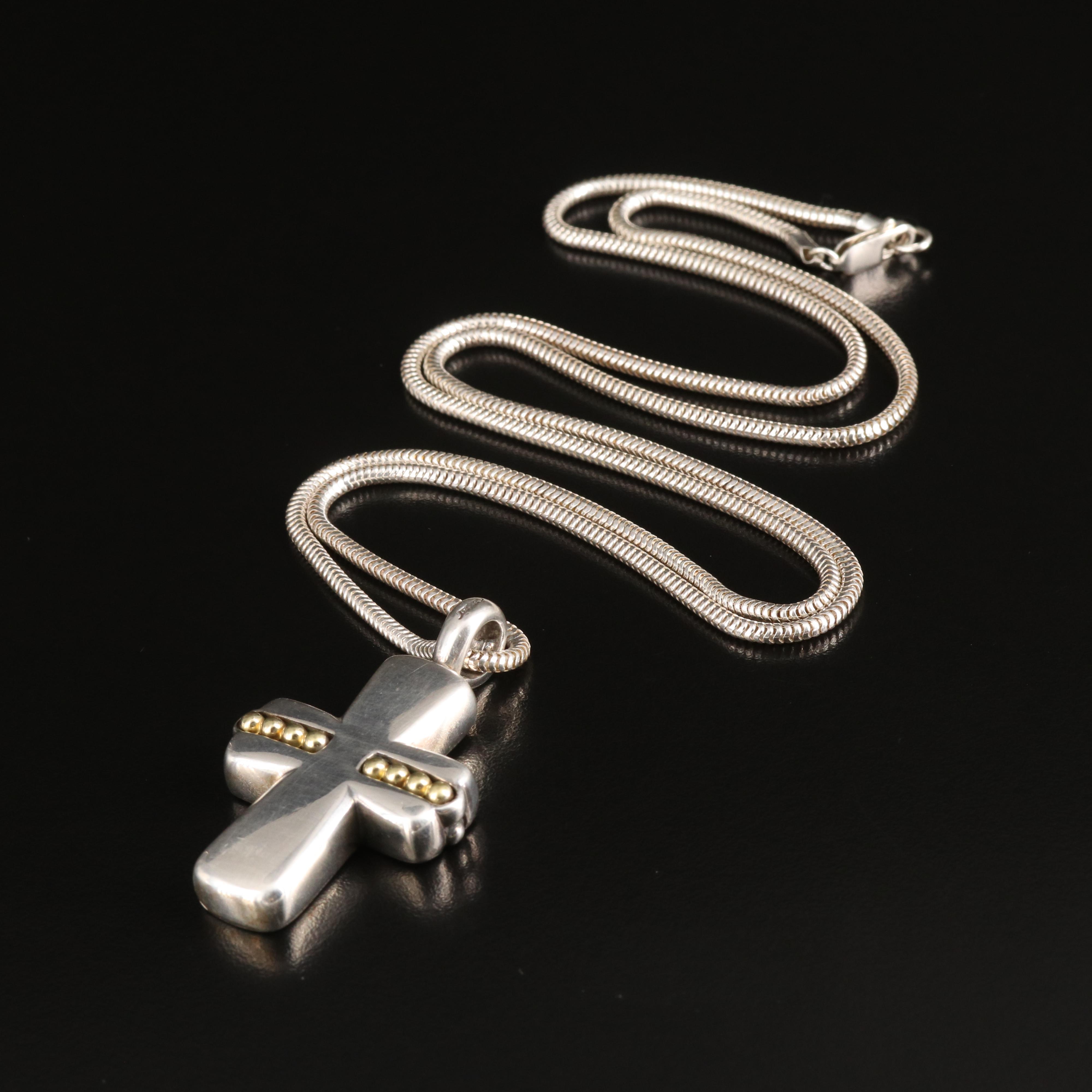 Sterling Caviar by Lagos Cross Necklace with 18K Accents