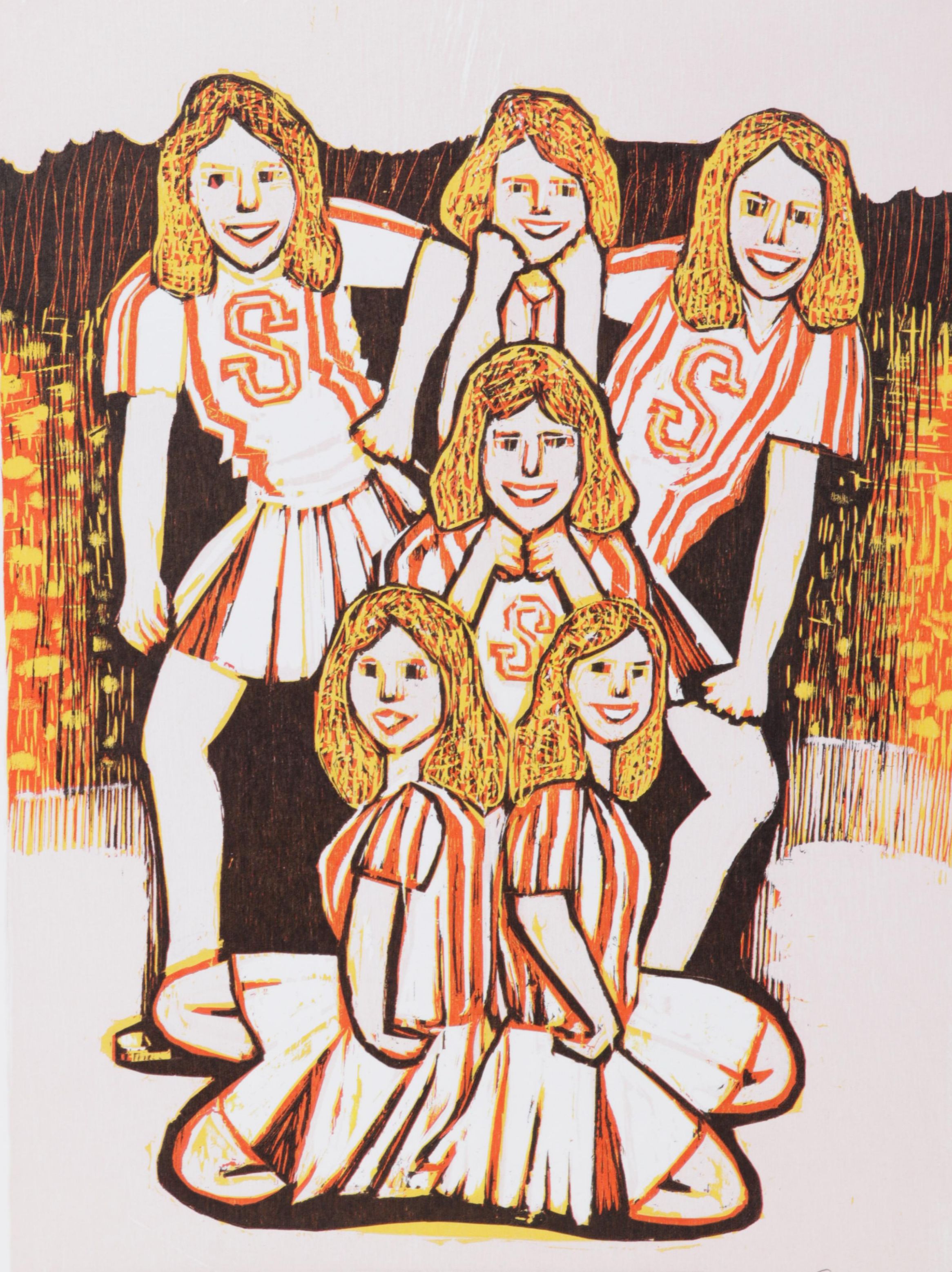 Sidney Chafetz Woodcut "This Year's Squad," 1990