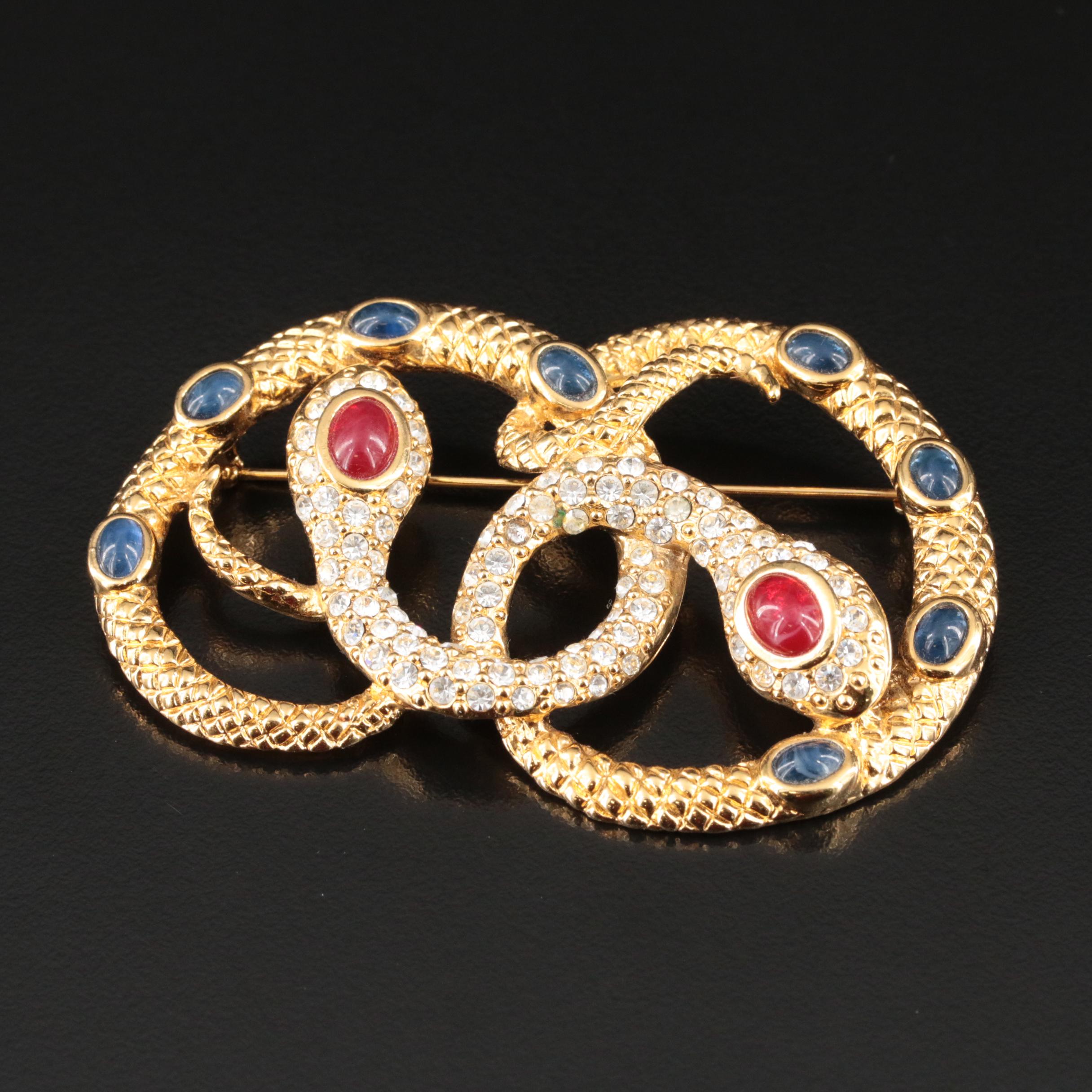 Kenneth Jay Lane For Avon Rhinestone Double Serpent Brooch